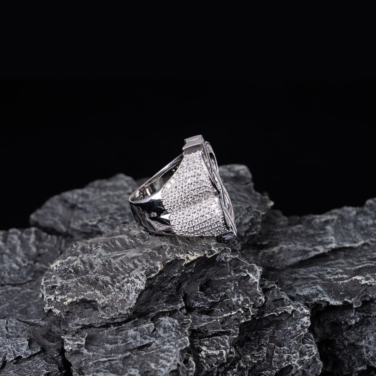 Iced Out Dollar Sign Baguette Moissanite Ring VVS Half Pavé Statement Ring – alternate product view 3
