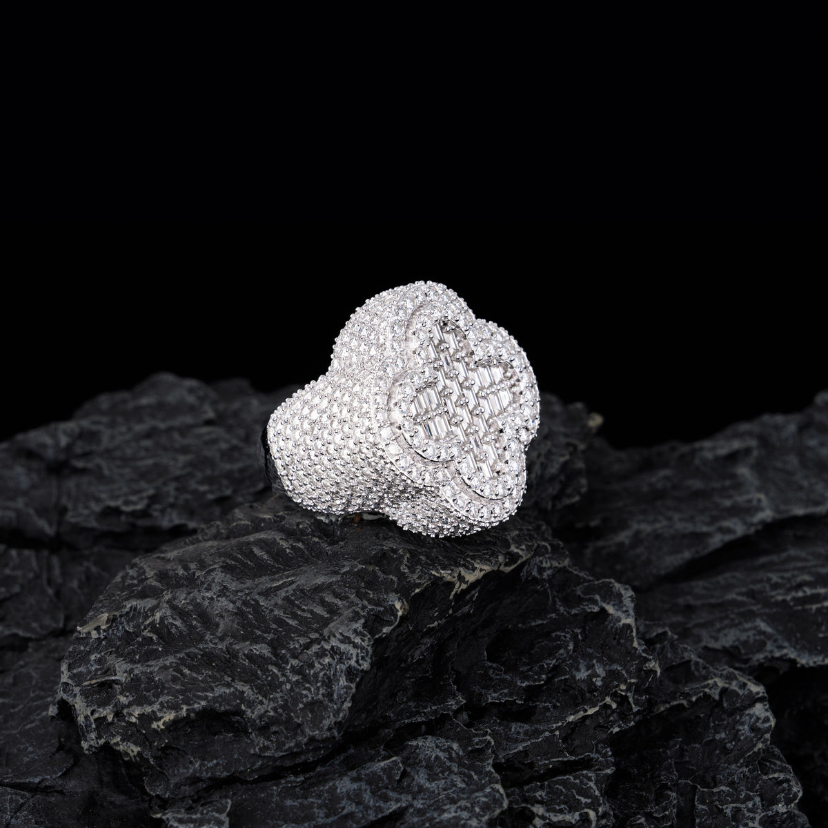 Moissanite Flower Shaped HipHop Ring – alternate product view 2