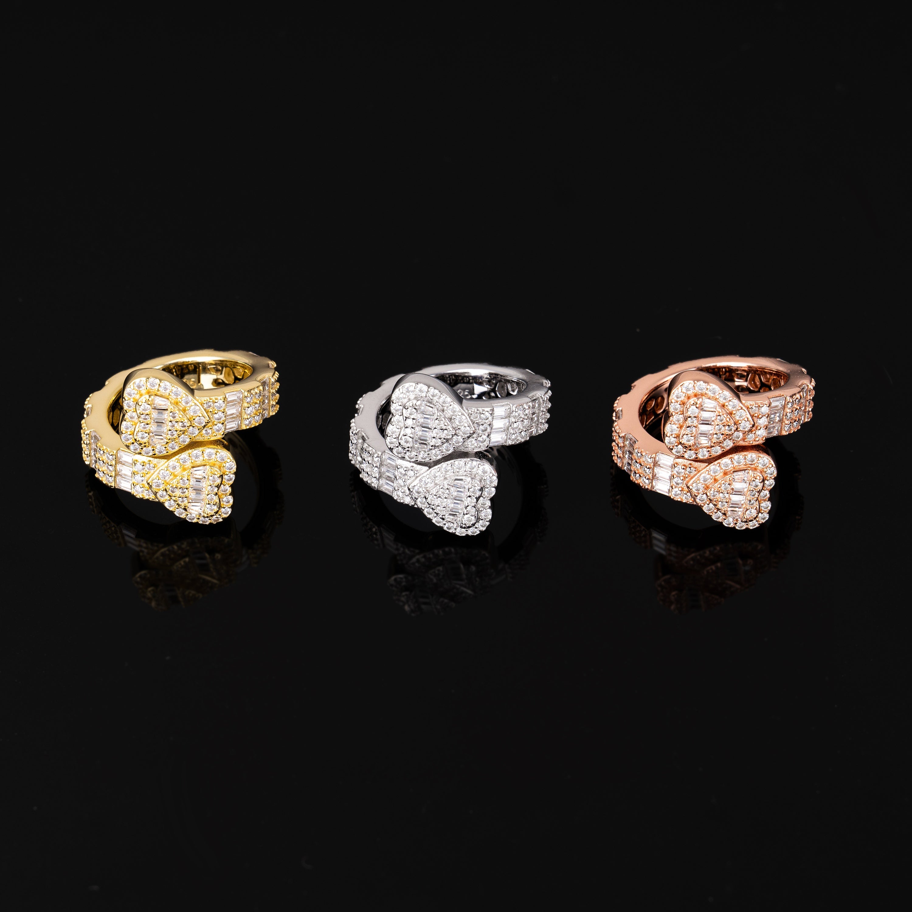 Iced Double Heart Open Ring Baguette & Round Moissanite Statement Ring by Sommarnox