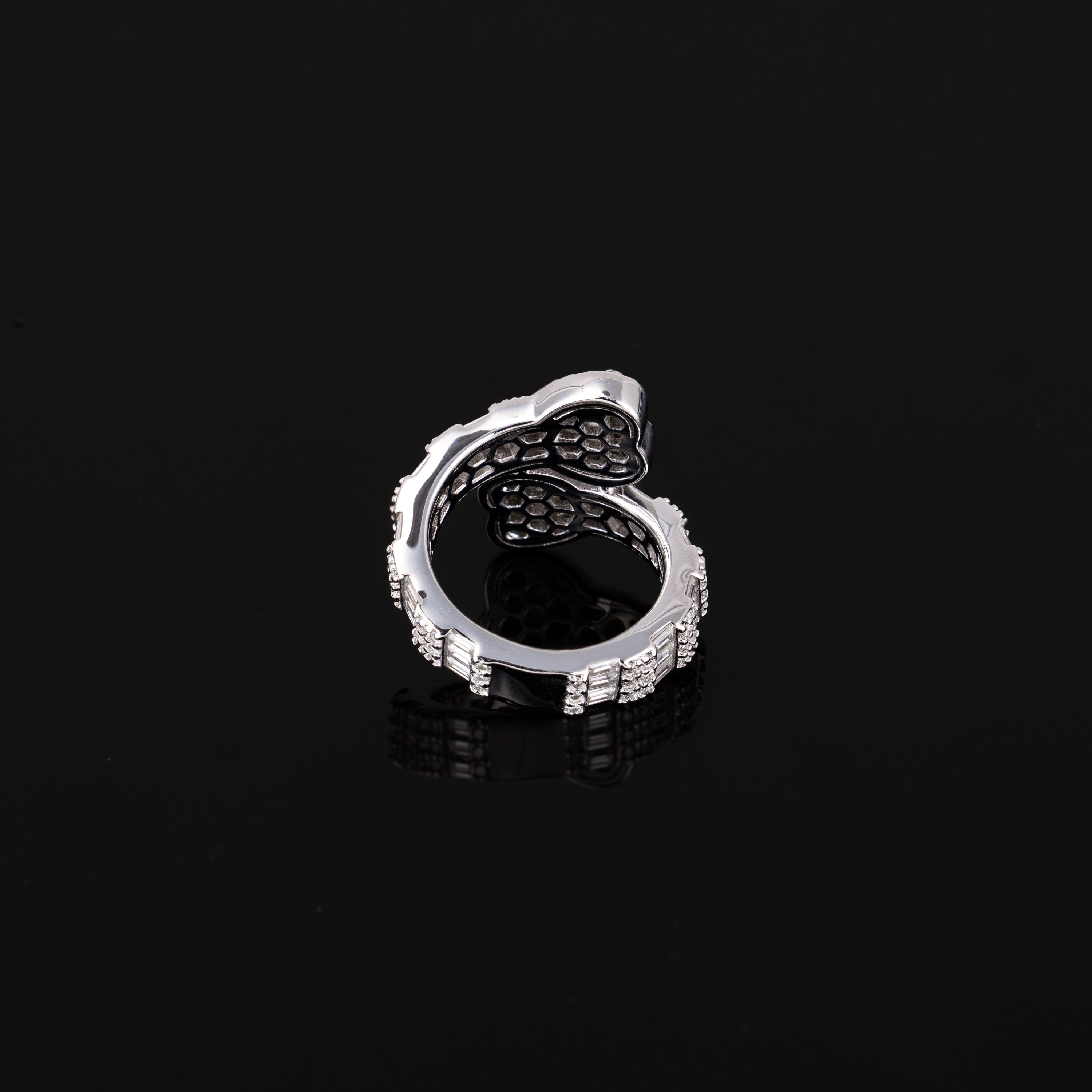 Iced Double Heart Open Ring Baguette & Round Moissanite Statement Ring – alternate product view 5