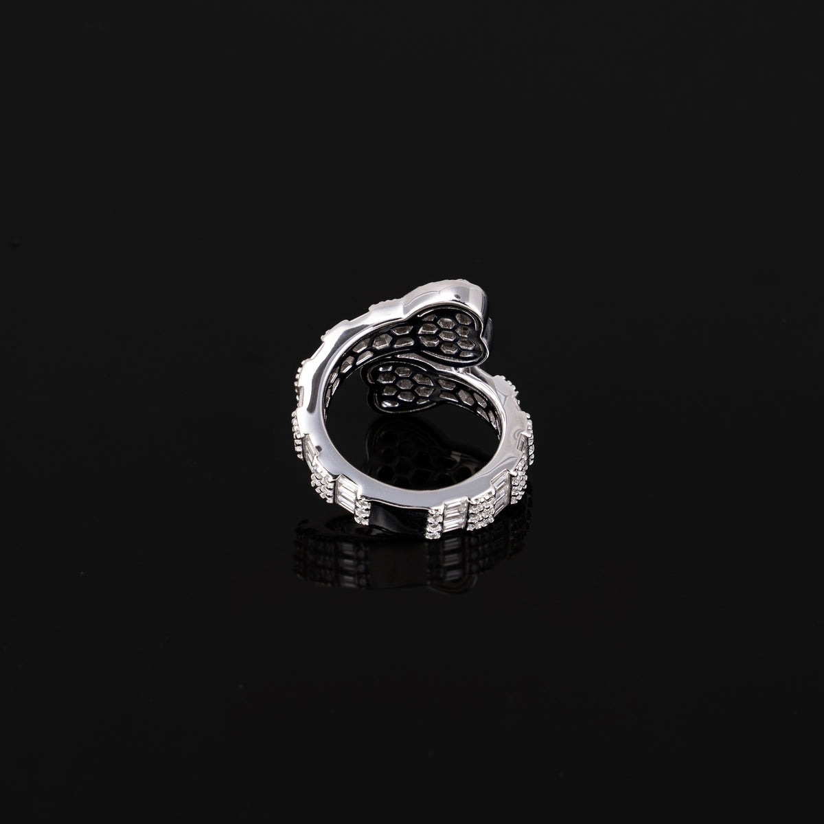 Iced Double Heart Open Ring Baguette & Round Moissanite Statement Ring – alternate product view 5