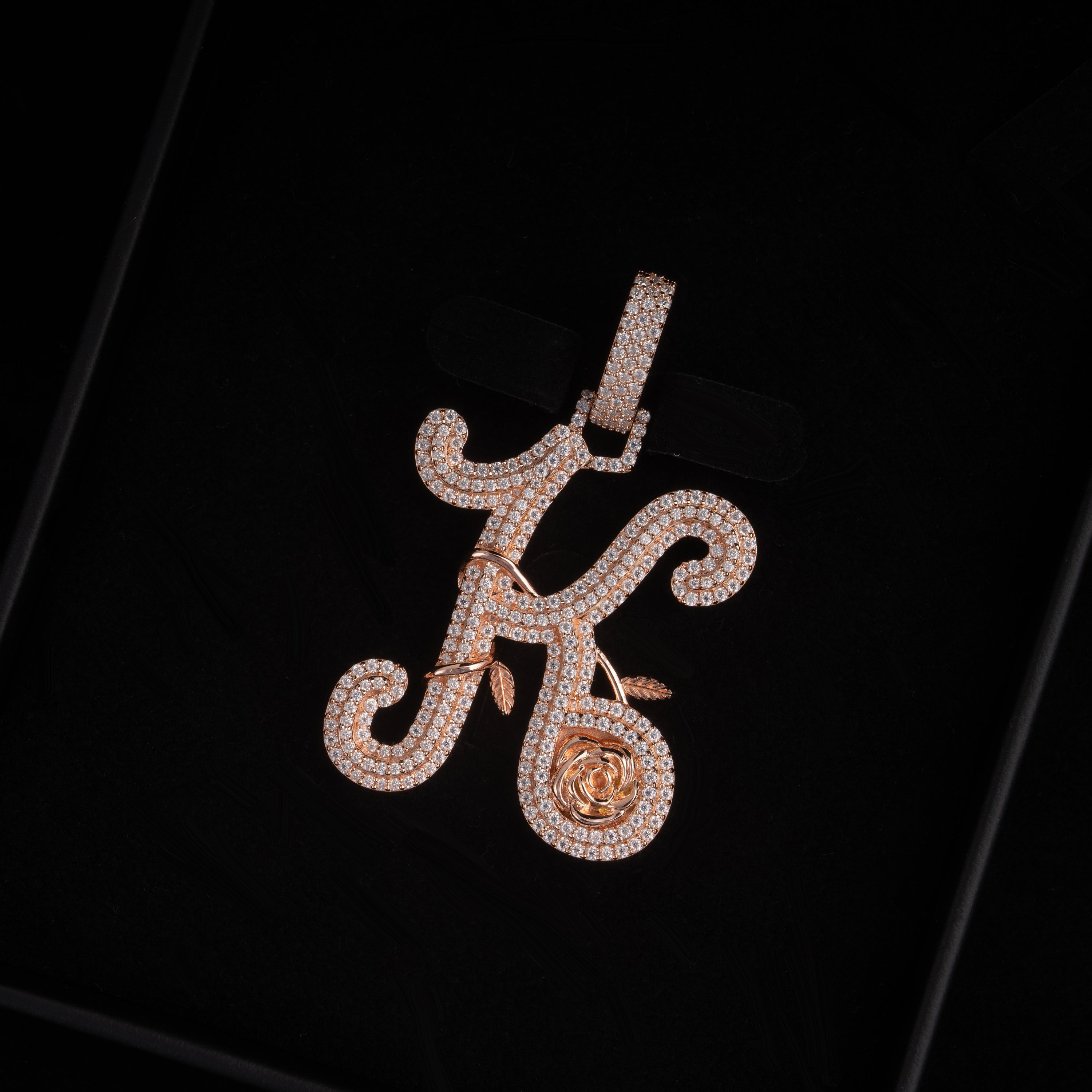 Moissanite Letter K Entwined With Roses Pendant – alternate product view 4