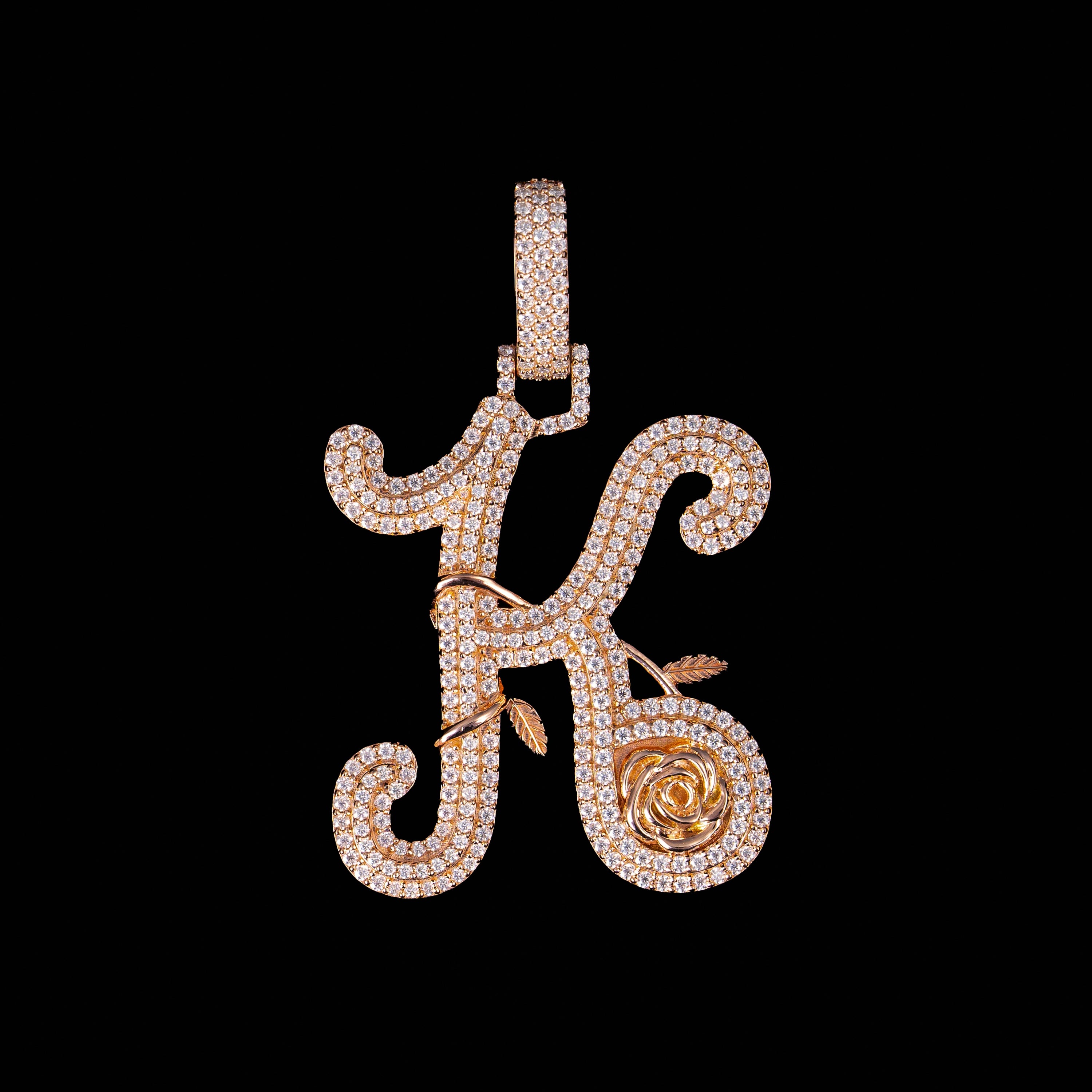 Moissanite Letter K Entwined With Roses Pendant – alternate product view 2