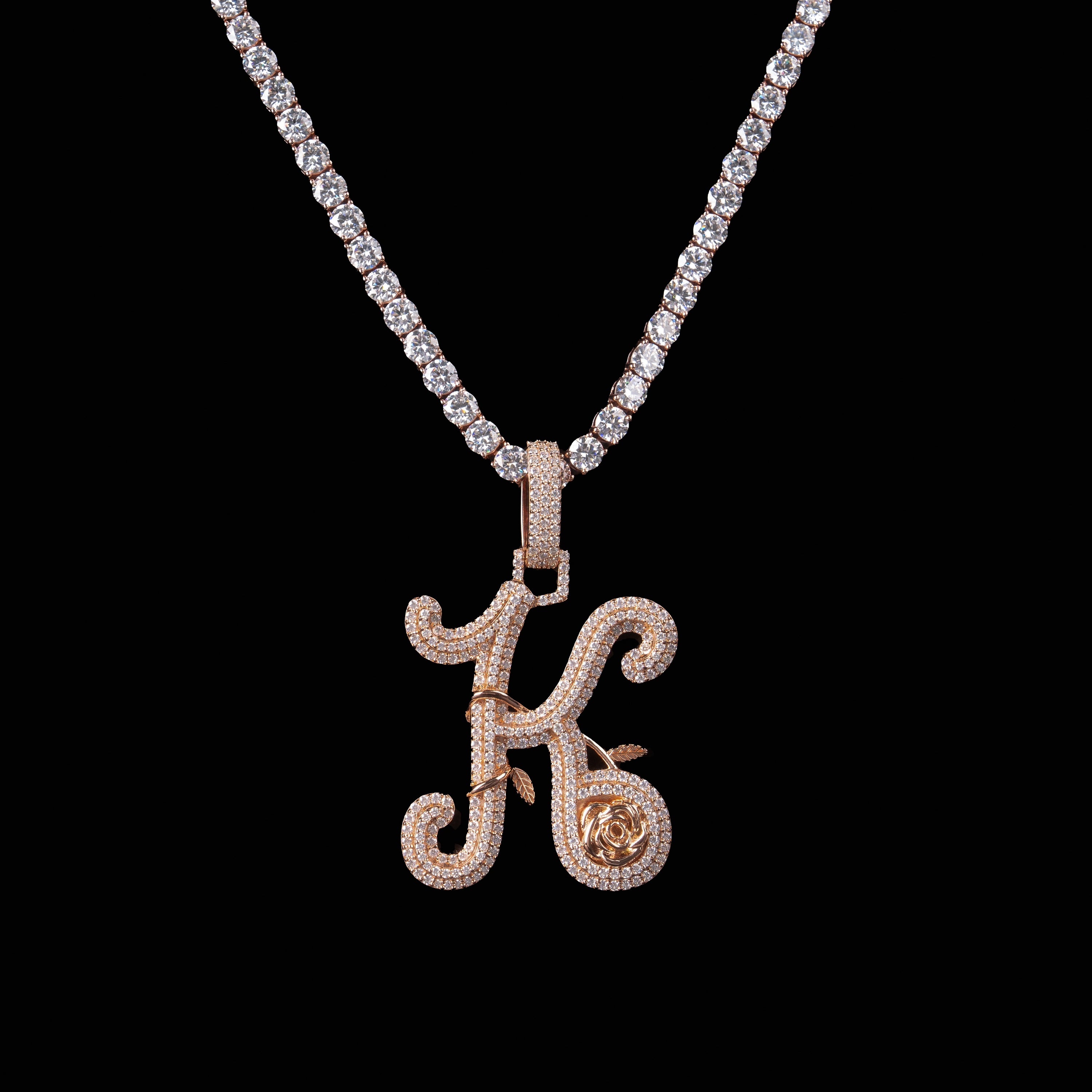 Moissanite Letter K Entwined With Roses Pendant – alternate product view 3