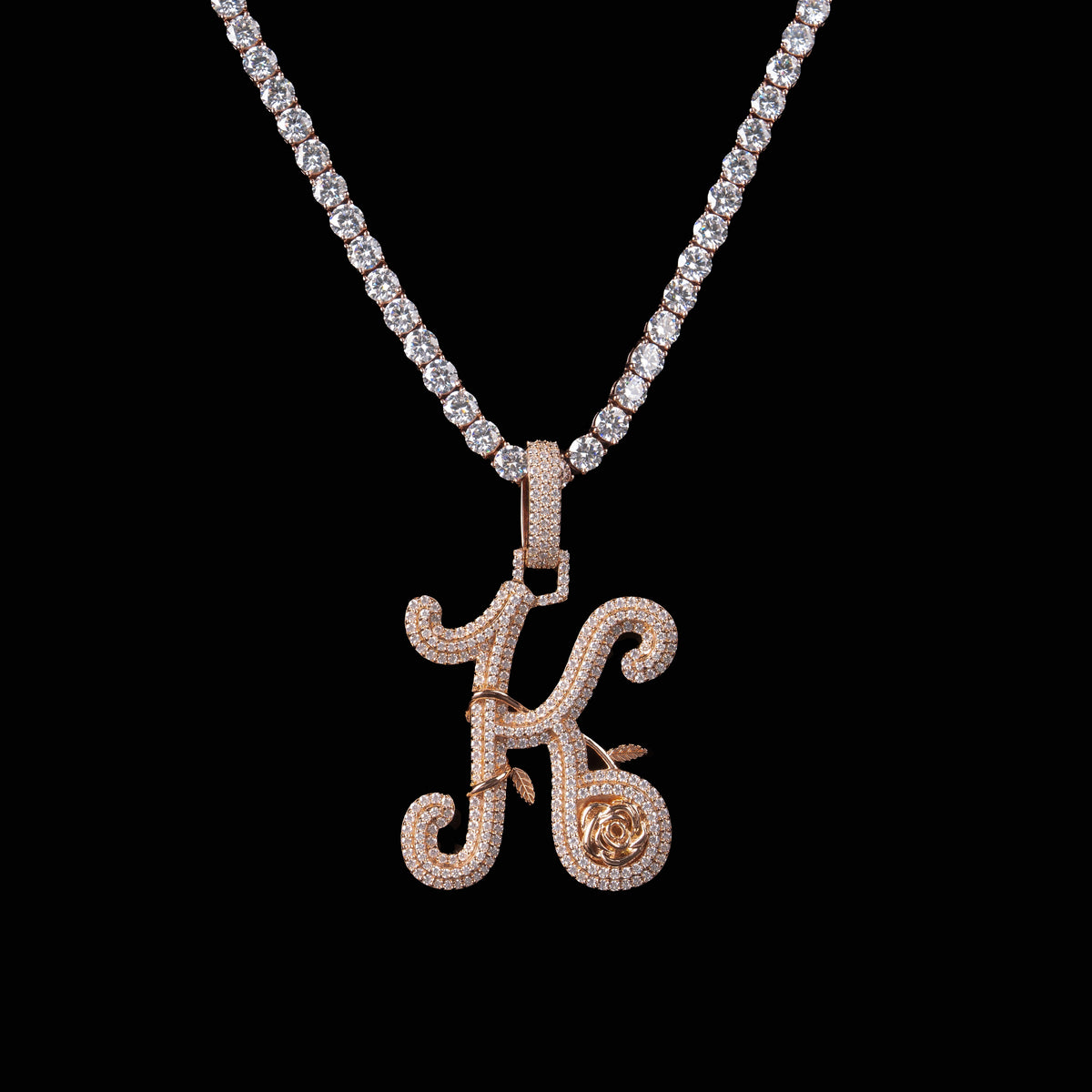 Moissanite Letter K Entwined With Roses Pendant – alternate product view 3