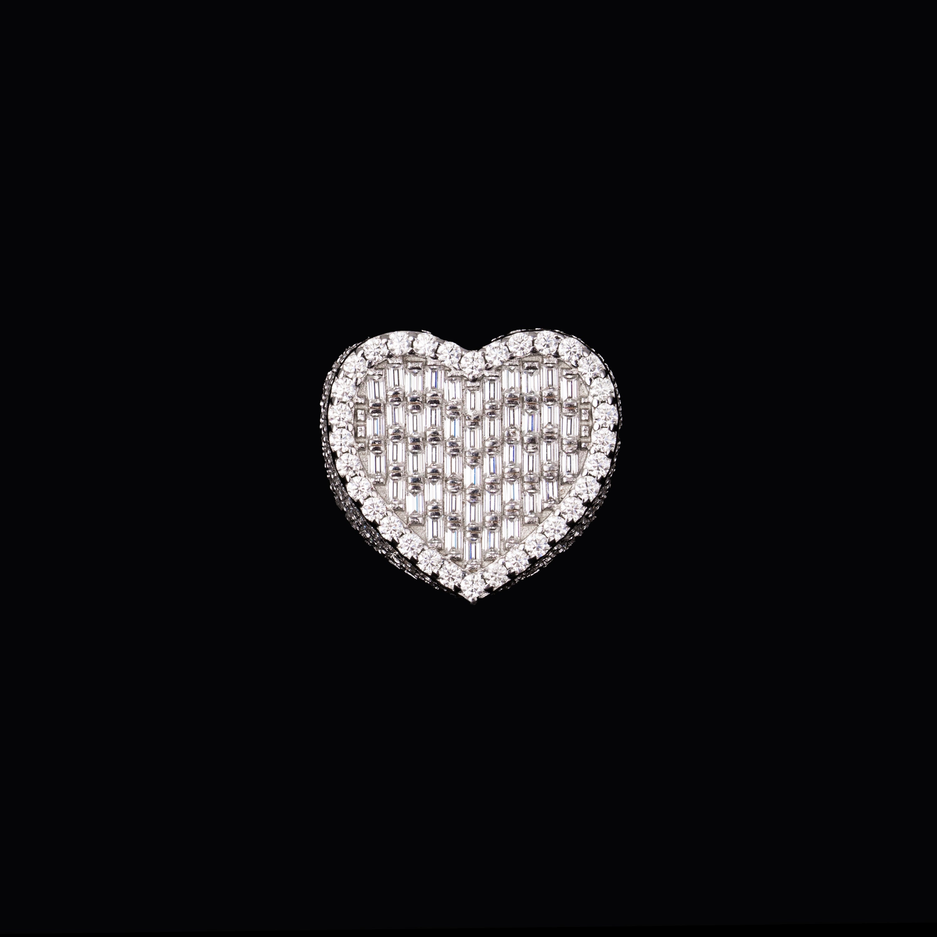 Heart Shape Baguette Moissanite Ring Fully Iced Out VVS Half Pavé Band by Sommarnox