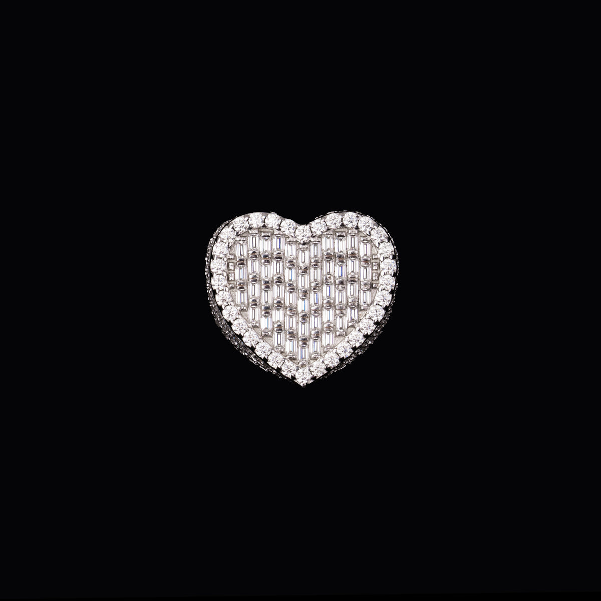 Heart Shape Baguette Moissanite Ring Fully Iced Out VVS Half Pavé Band by Sommarnox