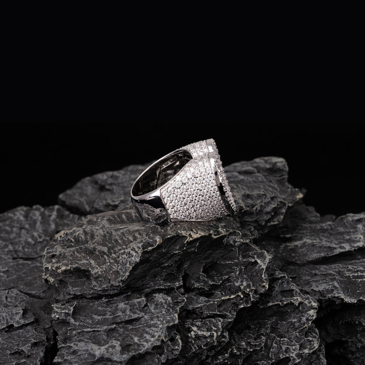 Heart Shape Baguette Moissanite Ring Fully Iced Out VVS Half Pavé Band – alternate product view 3