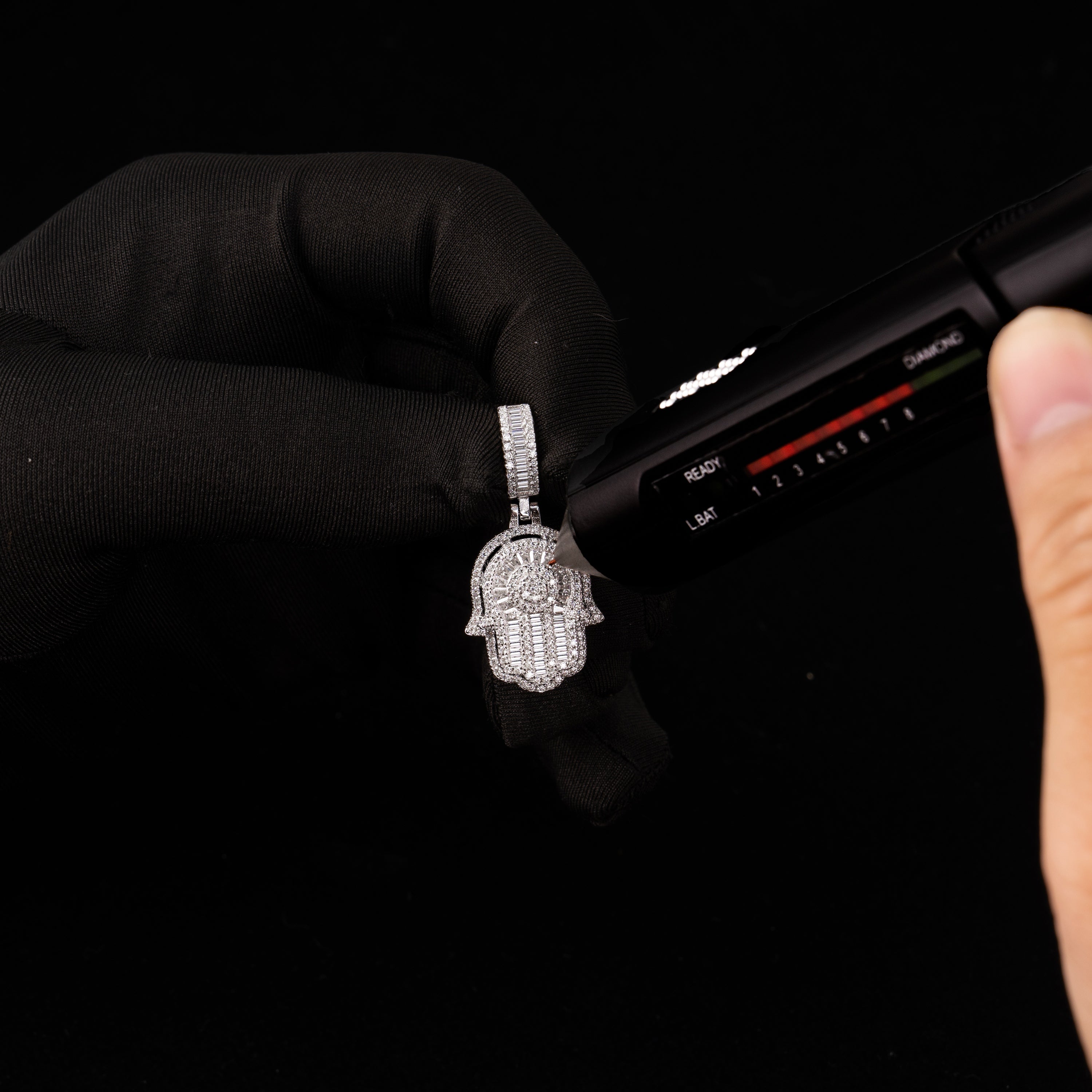 Iced Out Hamsa Hand Pendant – Baguette & Round Cut Moissanite Charm – alternate product view 6
