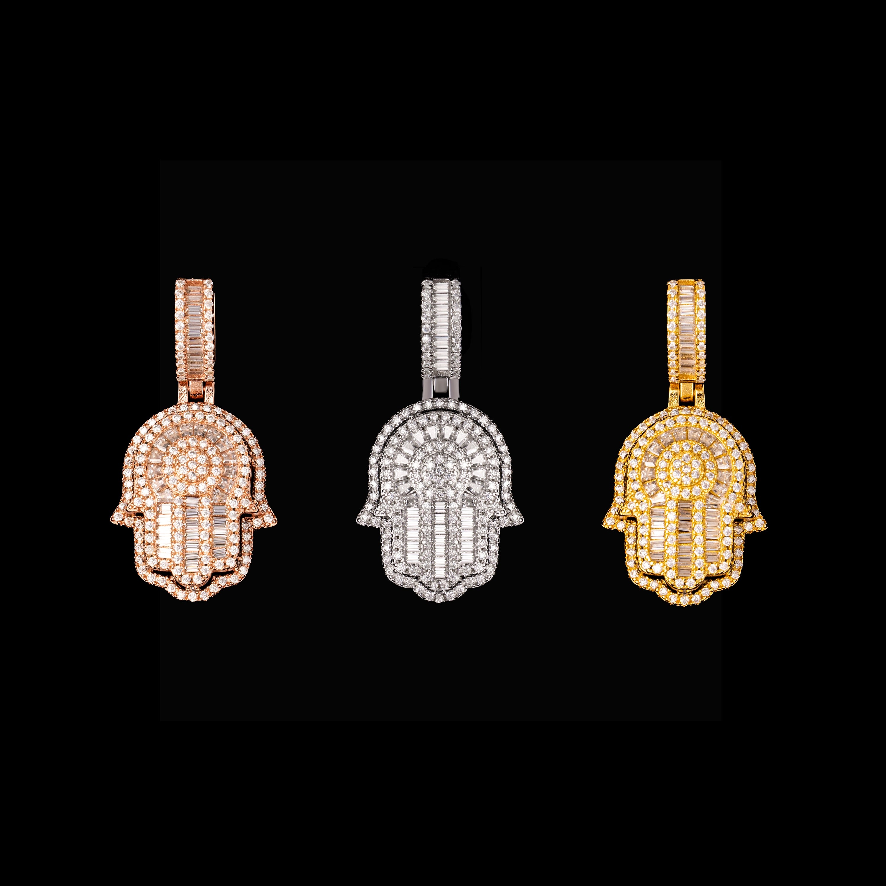Iced Out Hamsa Hand Pendant – Baguette & Round Cut Moissanite Charm – alternate product view 3