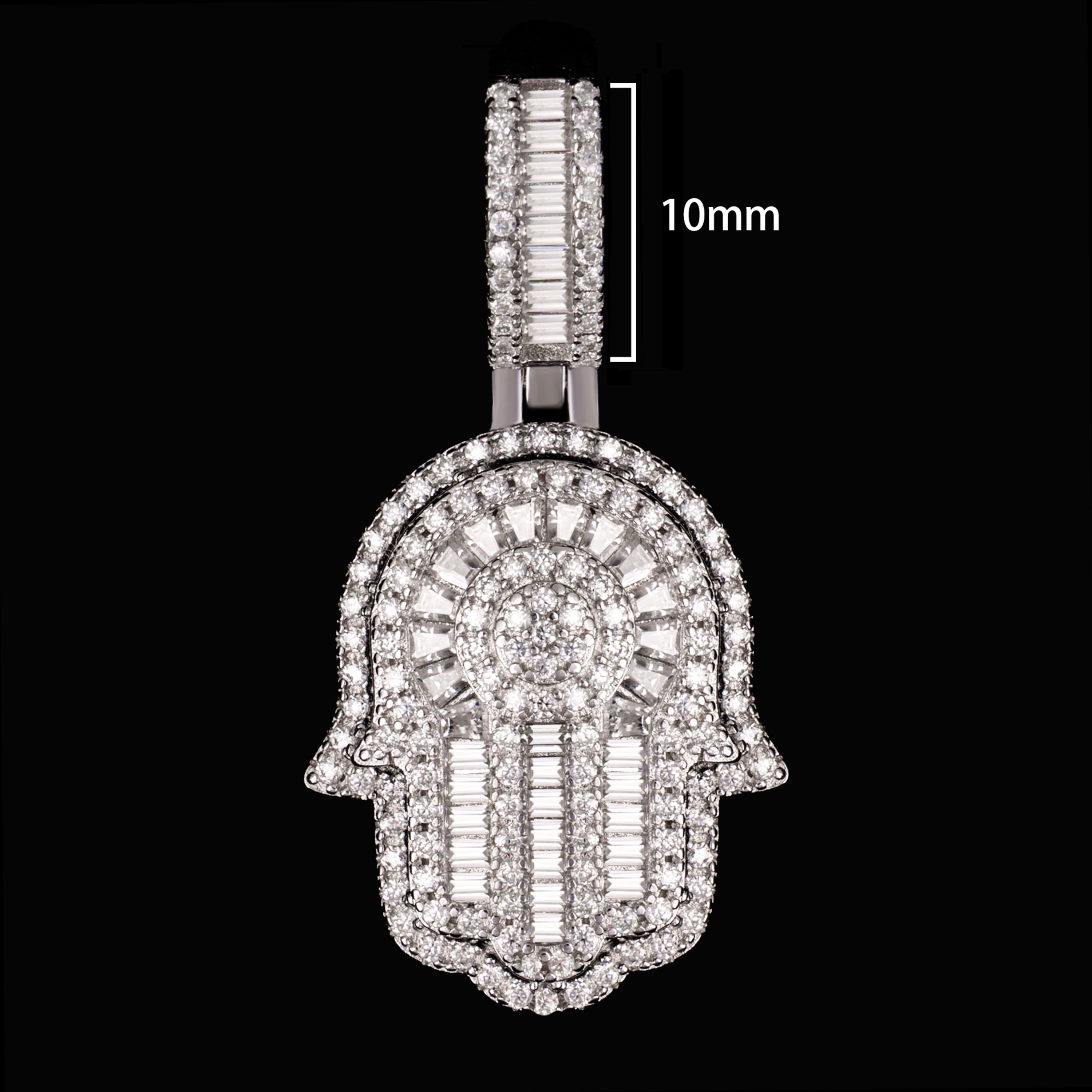 Iced Out Hamsa Hand Pendant – Baguette & Round Cut Moissanite Charm – alternate product view 4