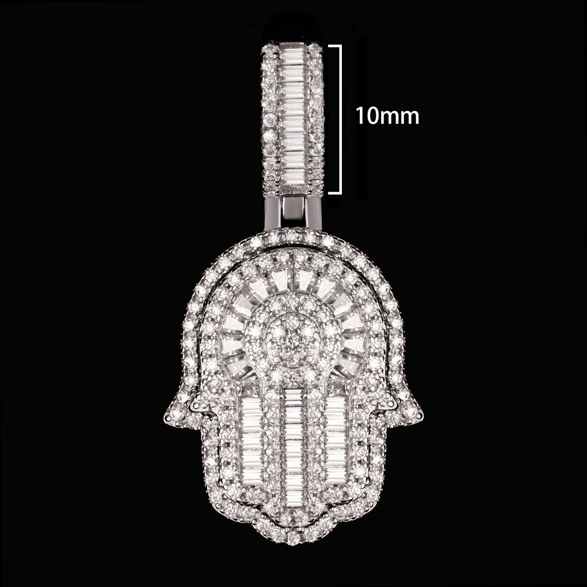 Iced Out Hamsa Hand Pendant – Baguette & Round Cut Moissanite Charm – alternate product view 4