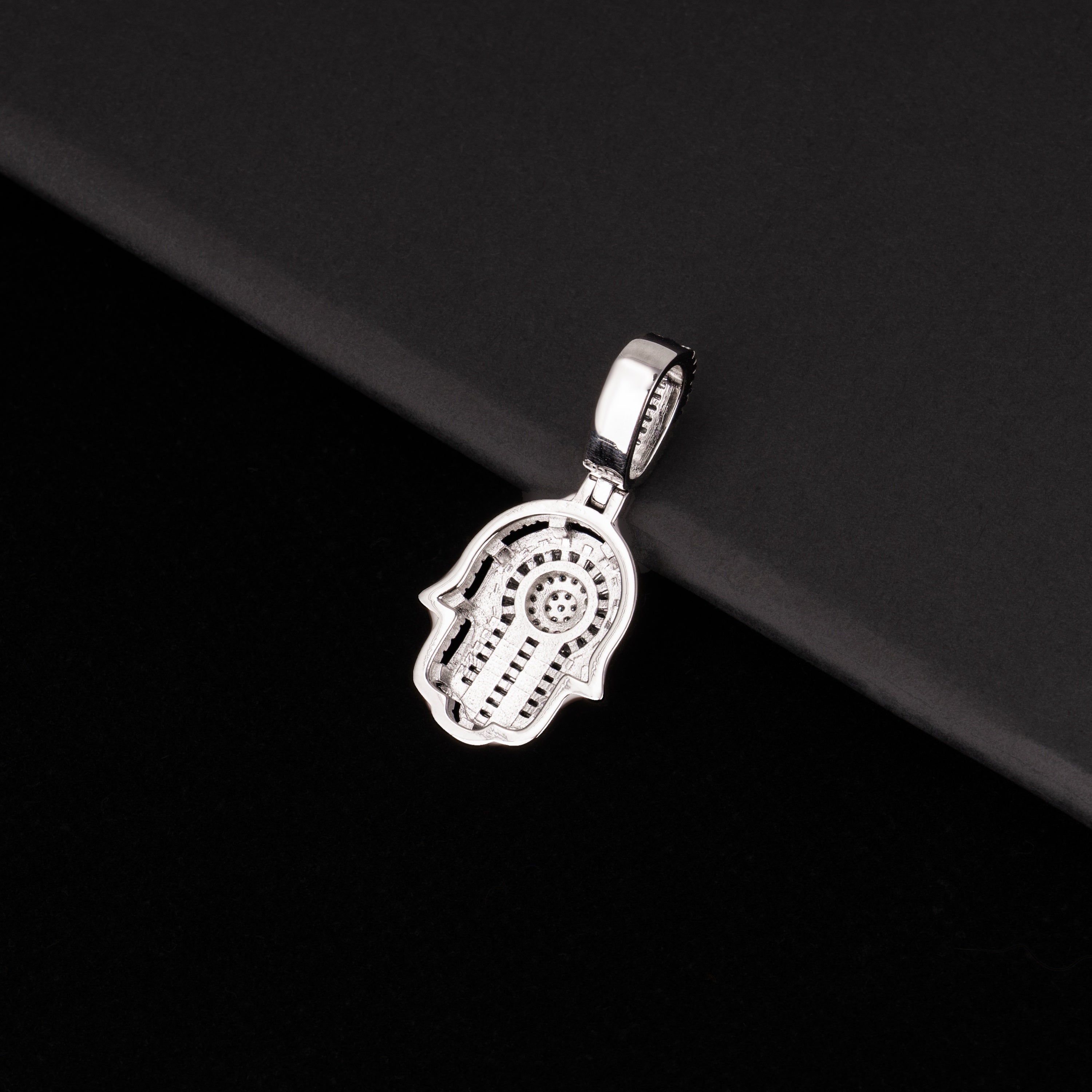 Iced Out Hamsa Hand Pendant – Baguette & Round Cut Moissanite Charm – alternate product view 8