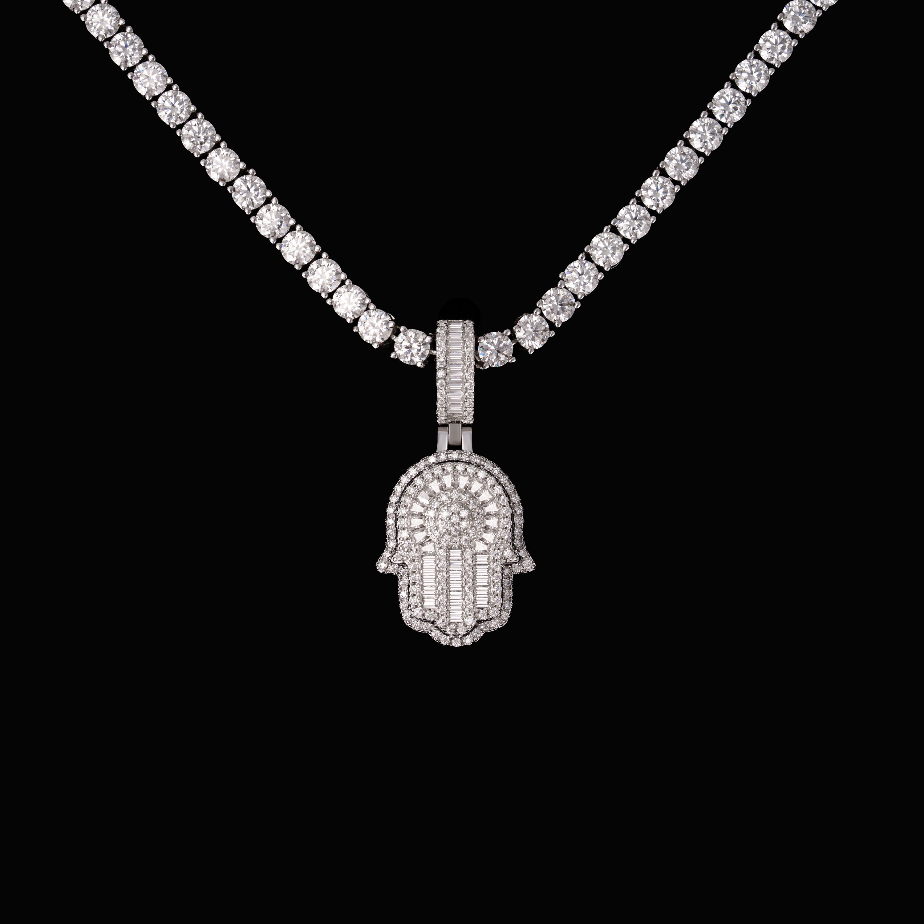 Iced Out Hamsa Hand Pendant – Baguette & Round Cut Moissanite Charm – alternate product view 7