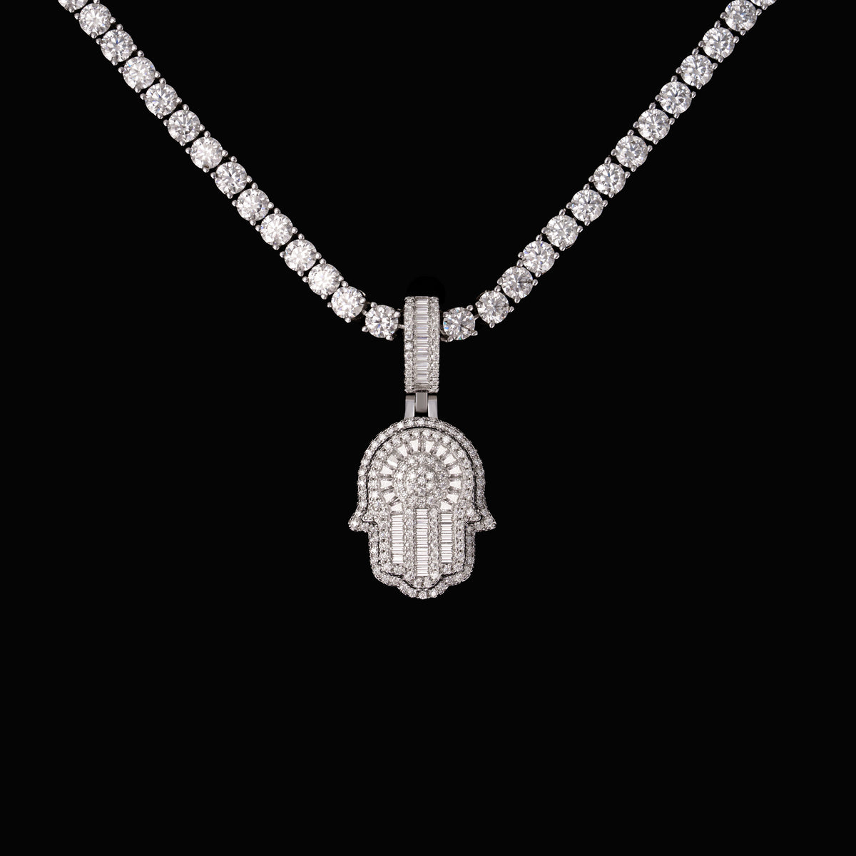 Iced Out Hamsa Hand Pendant – Baguette & Round Cut Moissanite Charm – alternate product view 7