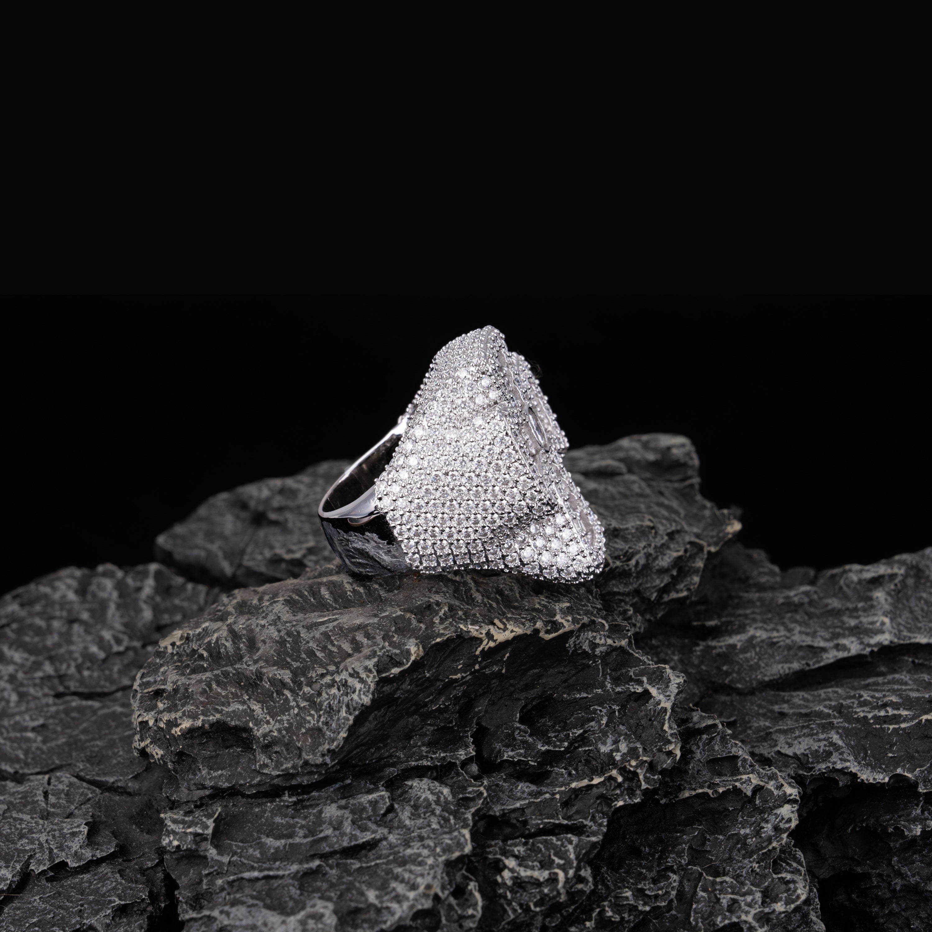 Iced Out Skull Cross Baguette Moissanite Ring VVS Half Pavé Statement Ring – alternate product view 4