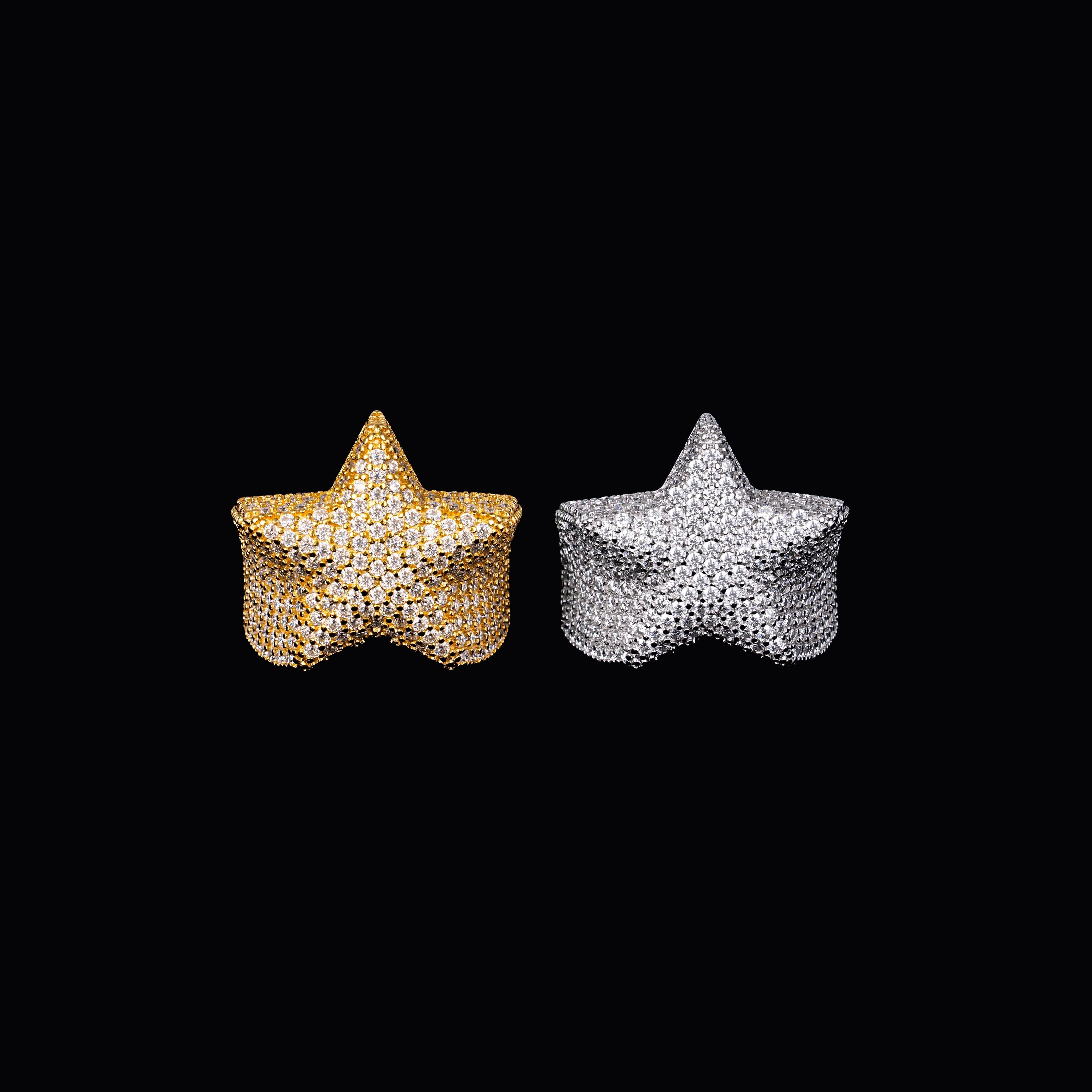 Iced Out Star Moissanite Ring VVS Half Pavé Statement Ring by Sommarnox