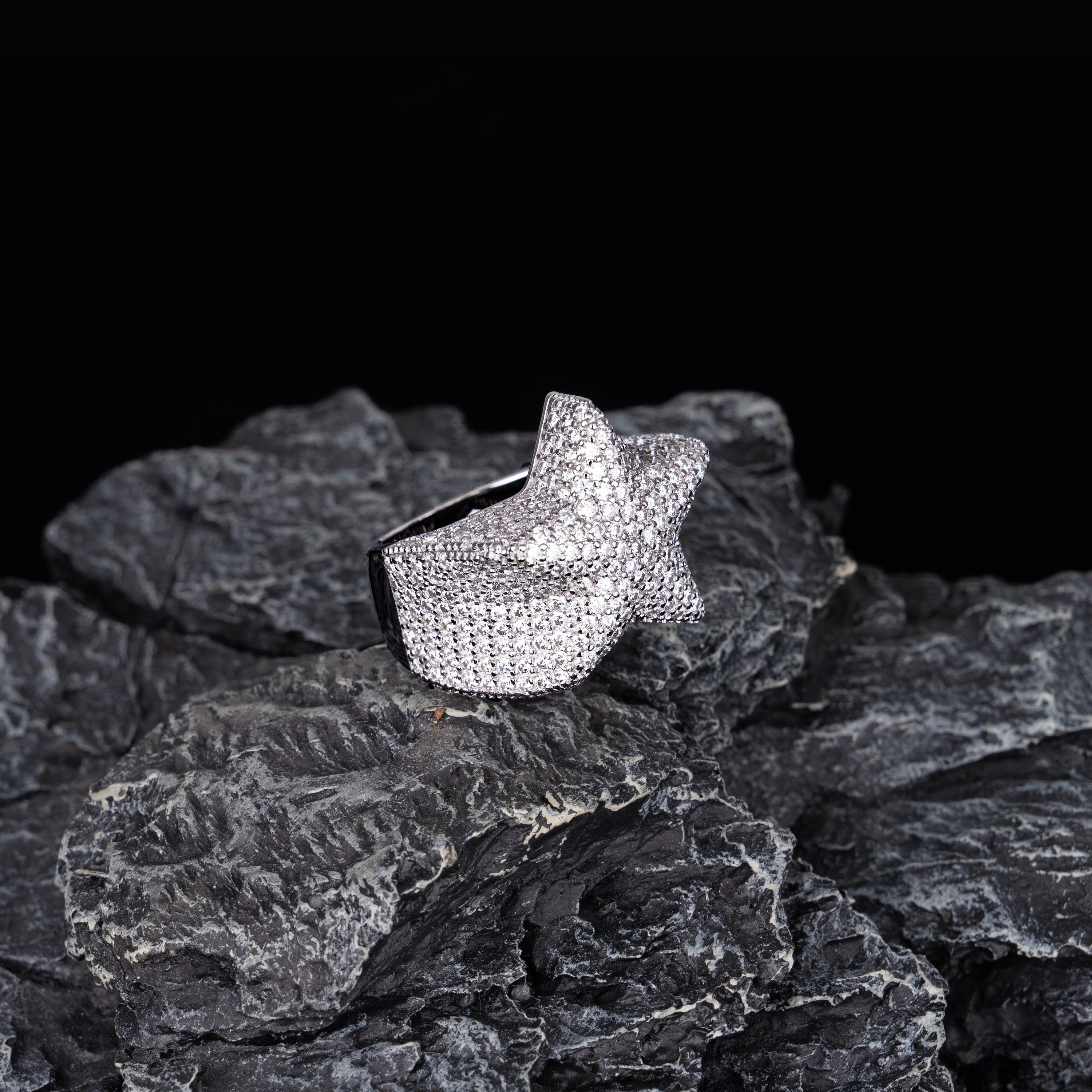 Iced Out Star Moissanite Ring VVS Half Pavé Statement Ring – alternate product view 3