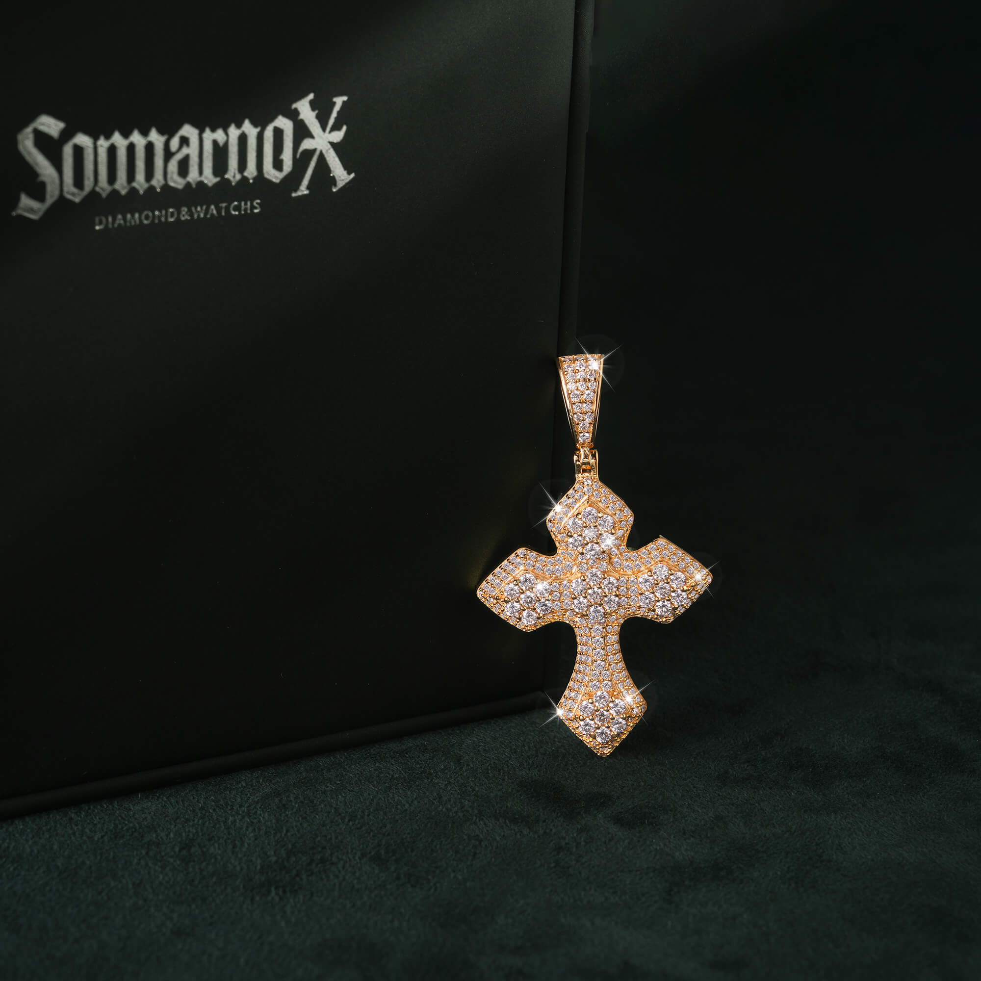 Moissanite Syriac Cross Pendant 14K Gold