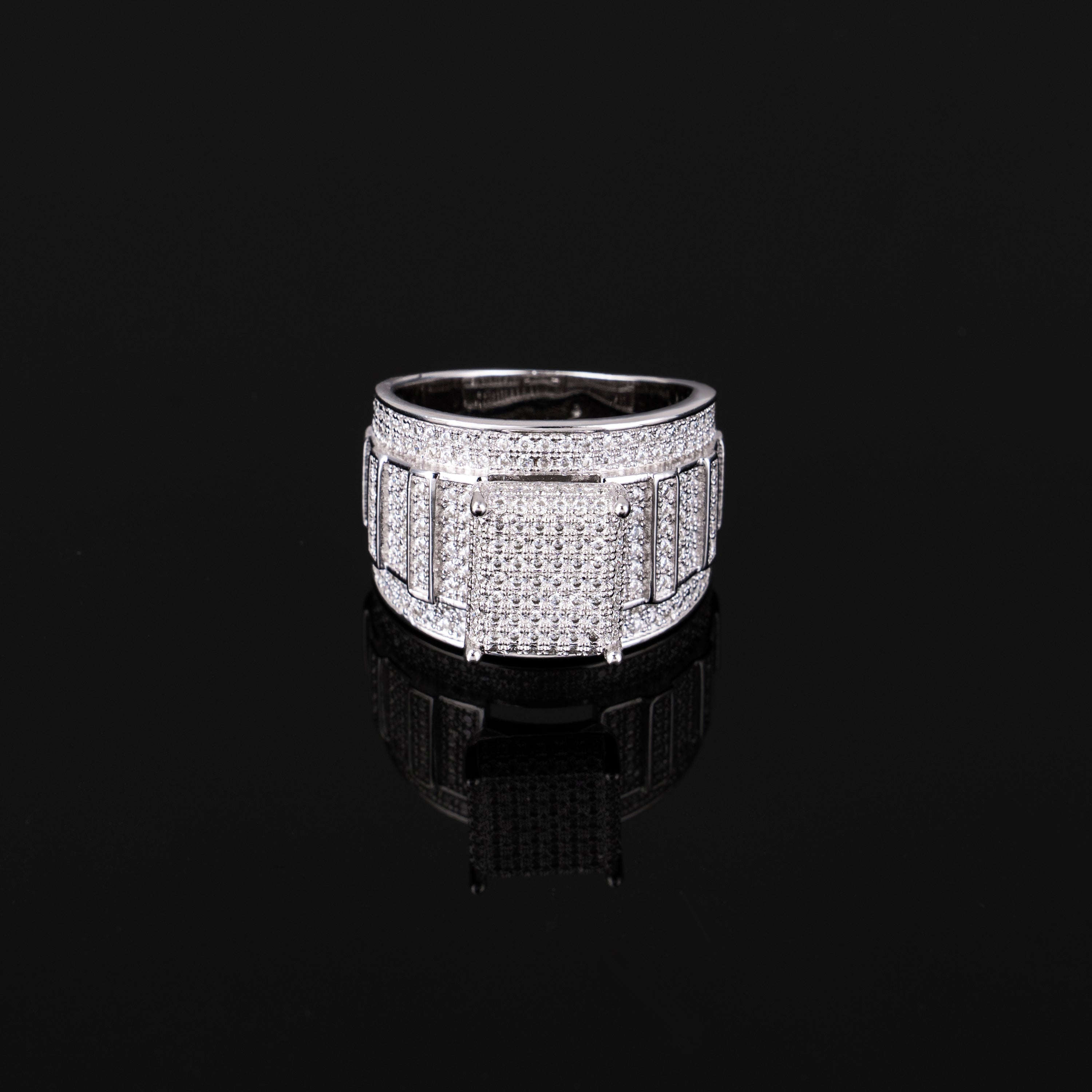 Square Cluster Moissanite Ring Fully Iced Out VVS Pavé Band Design – alternate product view 2