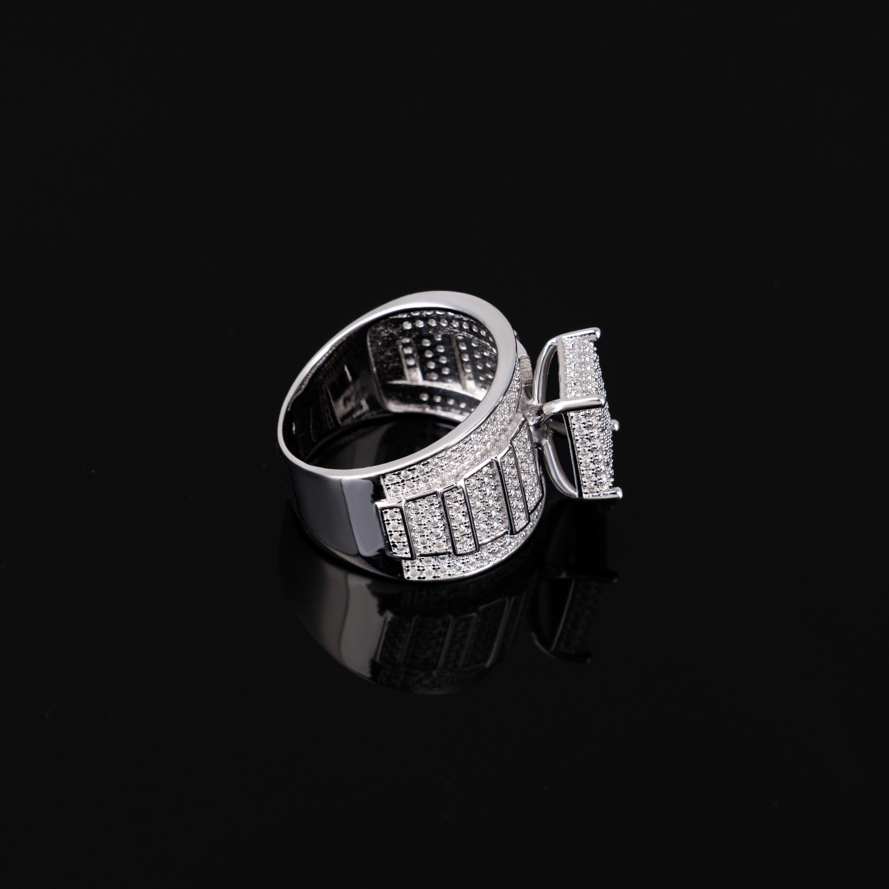 Square Cluster Moissanite Ring Fully Iced Out VVS Pavé Band Design – alternate product view 3