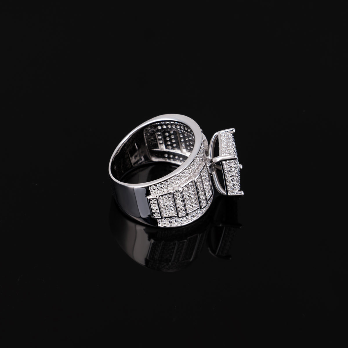 Square Cluster Moissanite Ring Fully Iced Out VVS Pavé Band Design – alternate product view 3