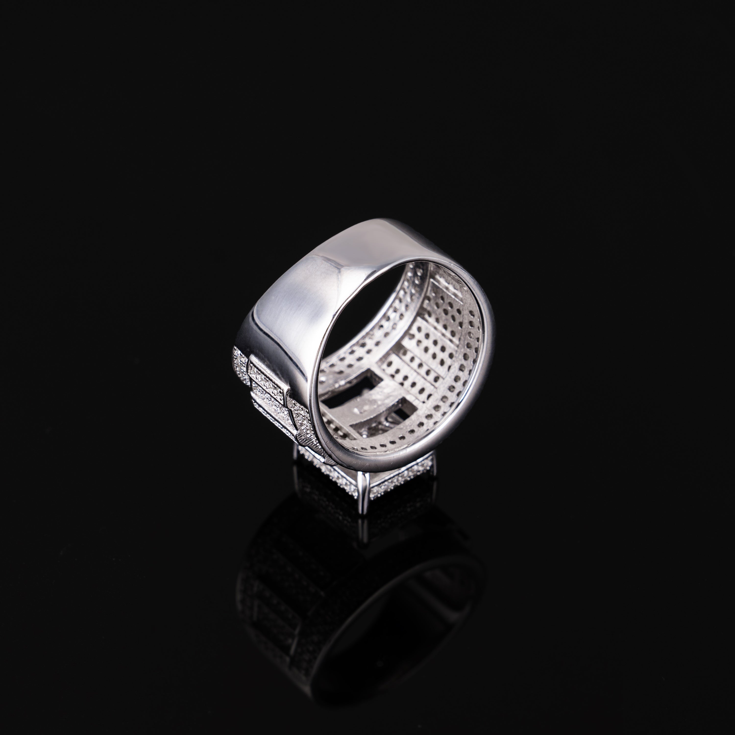 Square Cluster Moissanite Ring Fully Iced Out VVS Pavé Band Design – alternate product view 5