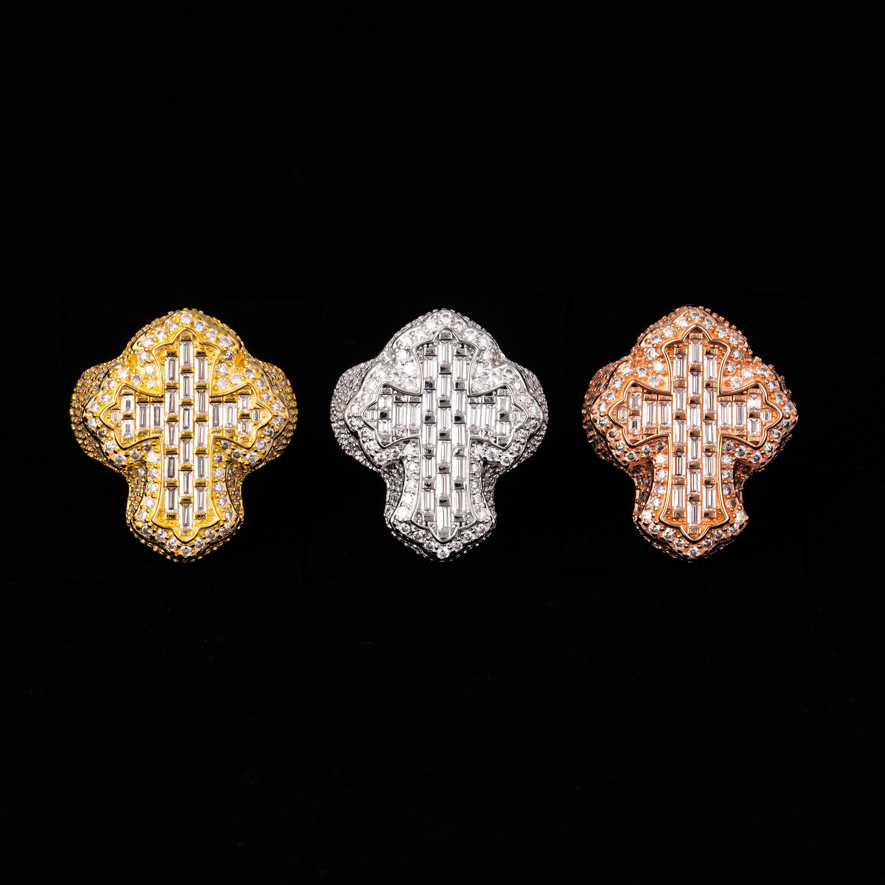 Iced Out Cross Baguette Moissanite Ring VVS Pavé Statement Ring by Sommarnox