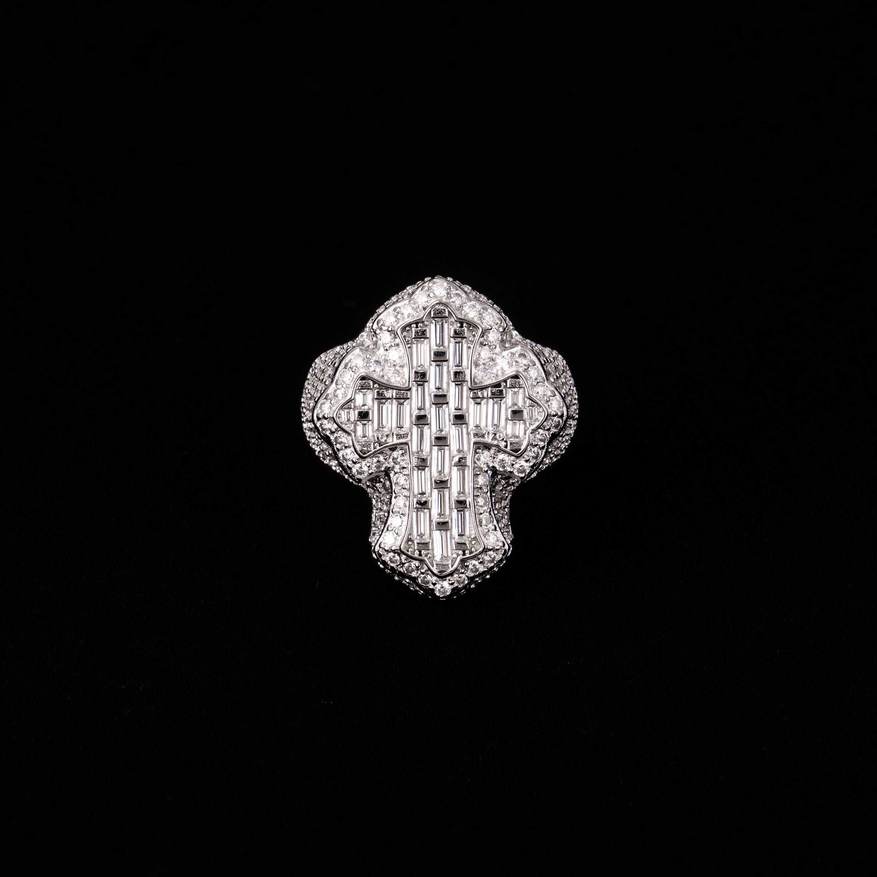 Iced Out Cross Baguette Moissanite Ring VVS Pavé Statement Ring – alternate product view 3