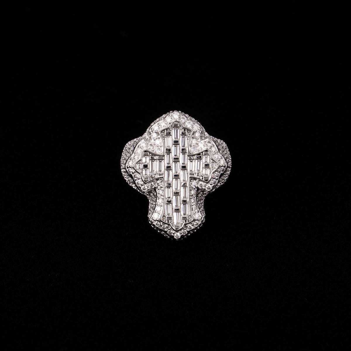 Iced Out Cross Baguette Moissanite Ring VVS Pavé Statement Ring – alternate product view 3