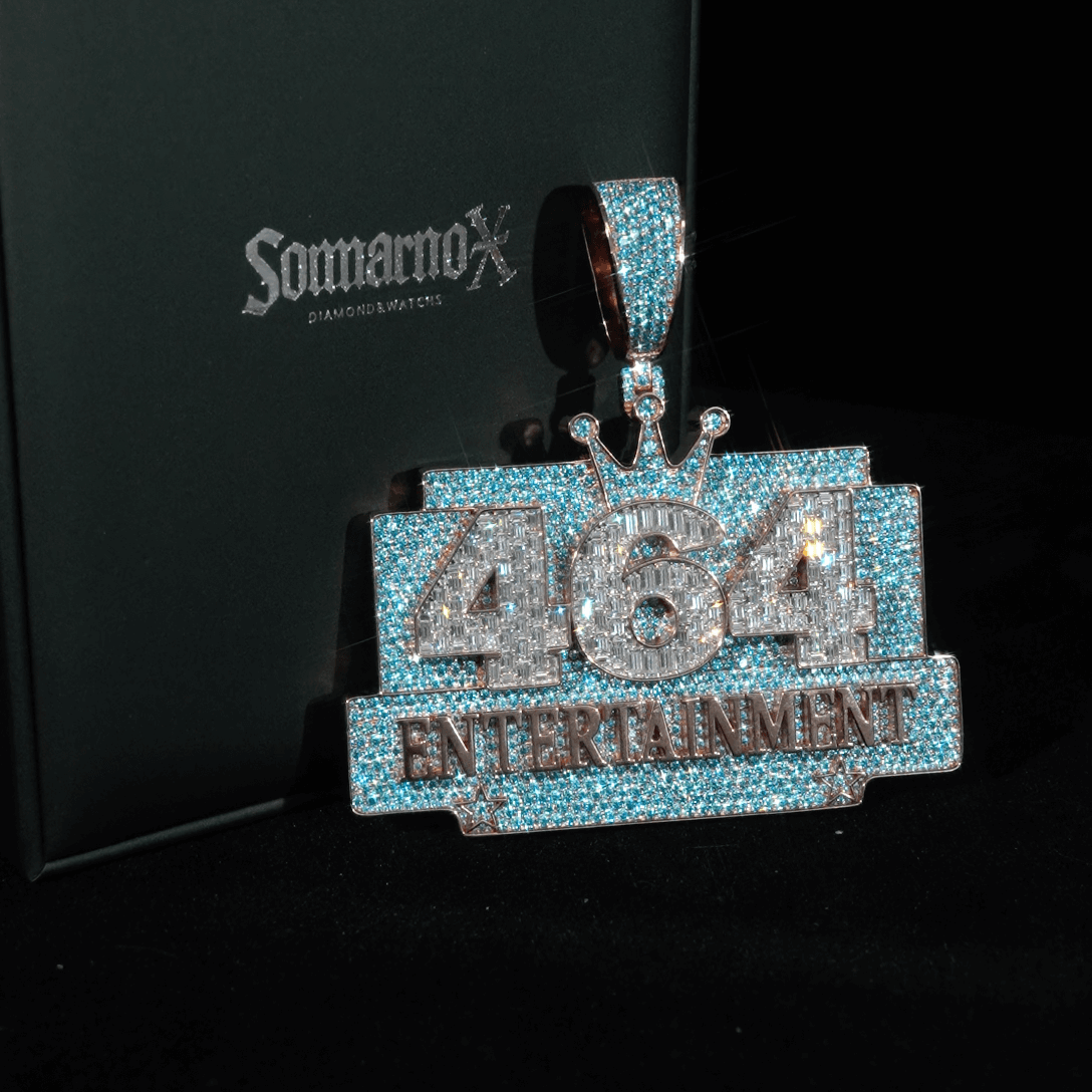 Iced 464 Pendant Blue Stone Background Baguette Number Statement Piece – alternate product view 3