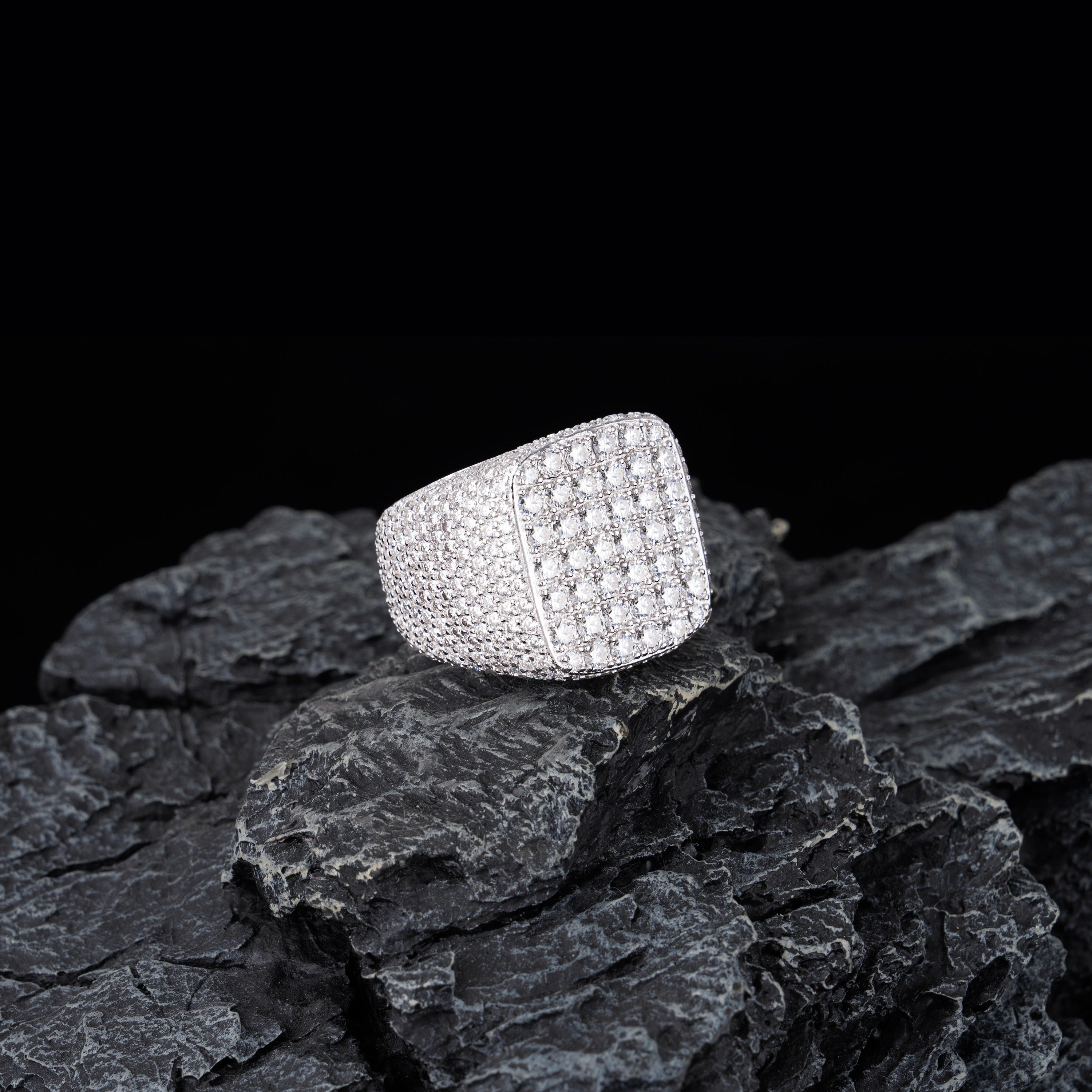 Iced Out Square Moissanite Ring VVS Round Cut Pavé Statement Ring – alternate product view 2