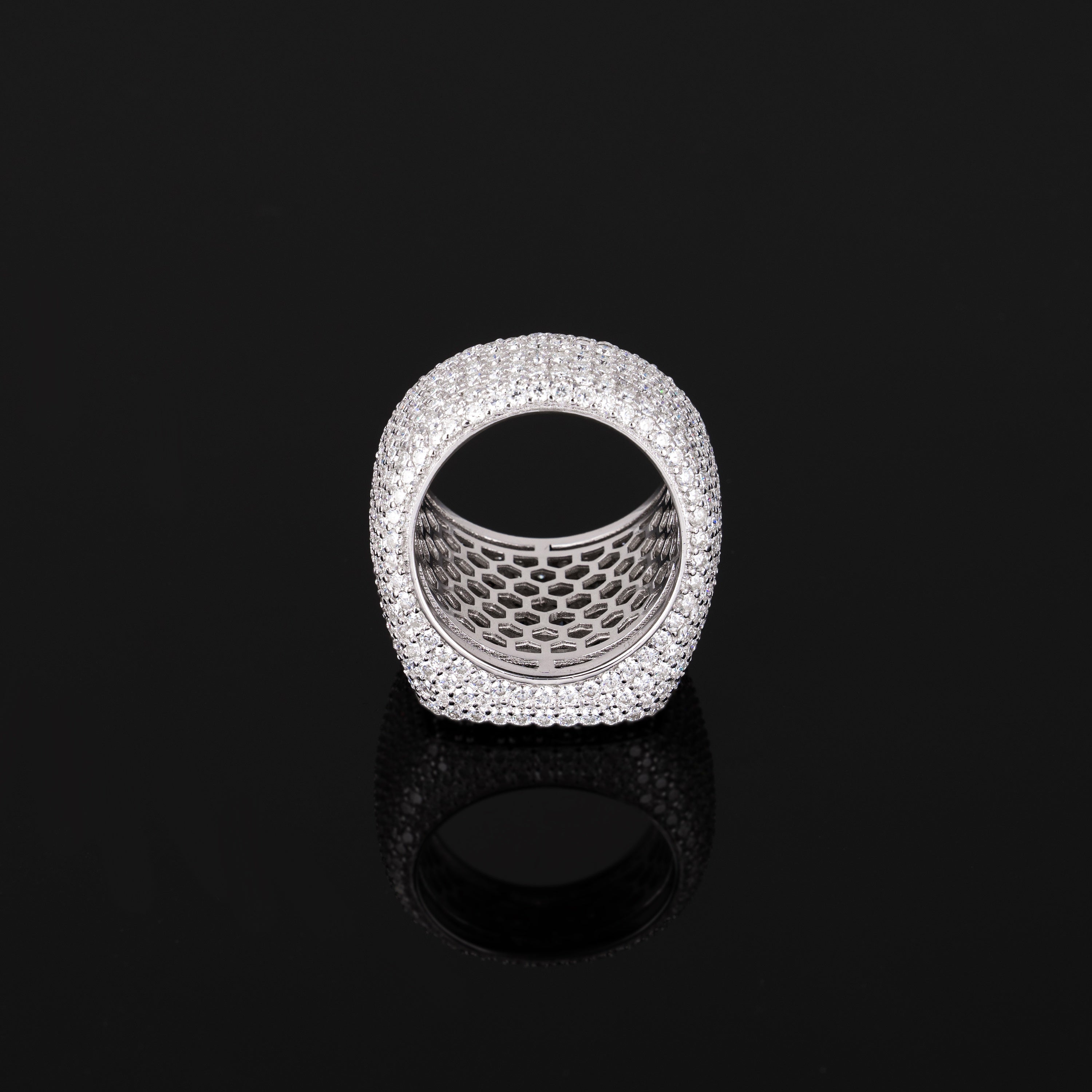 Iced Out Square Moissanite Ring VVS Round Cut Pavé Statement Ring – alternate product view 4