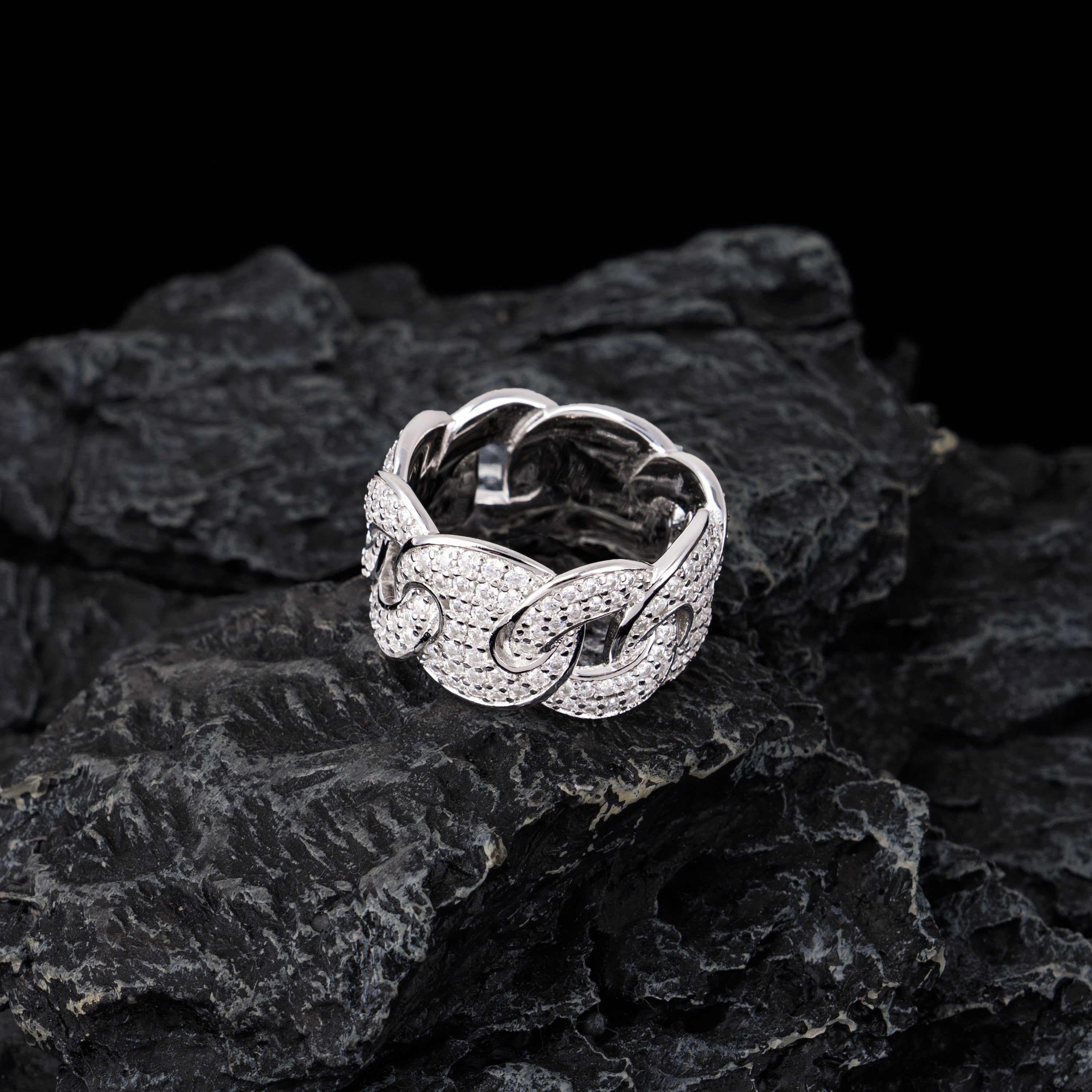Cuban Chain Style Ring – Iced Out Moissanite Hip Hop Ring – alternate product view 2
