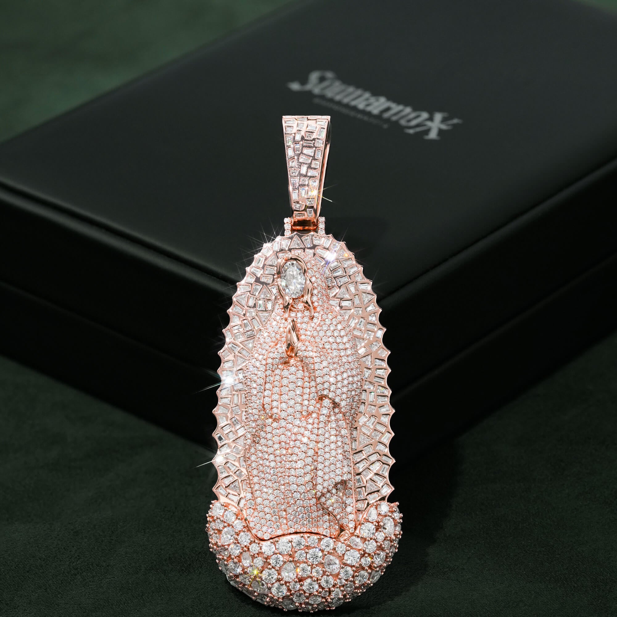 Custom 14K Rose Gold Iced Out Our Lady of Guadalupe Pendant
