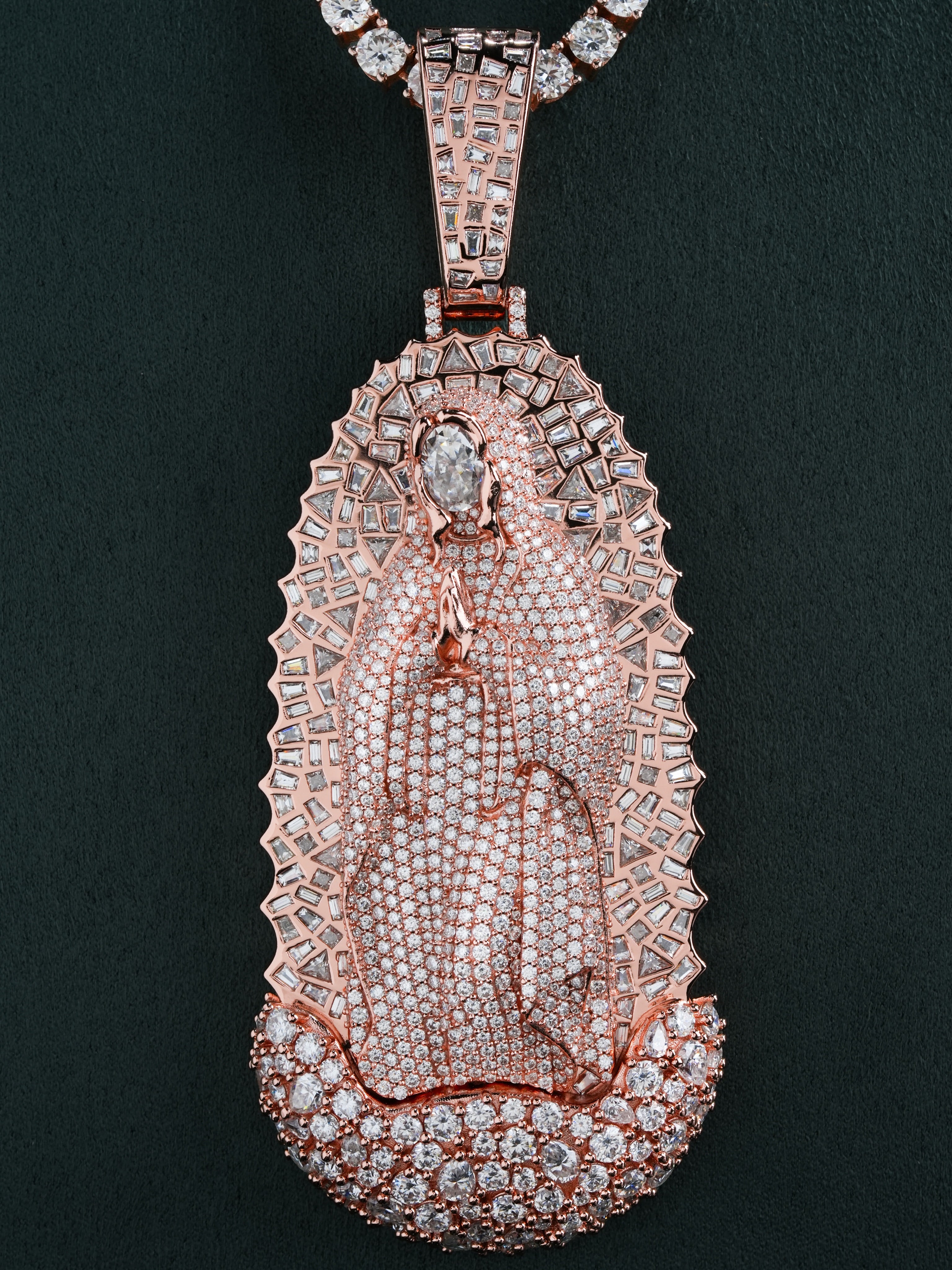 Custom Rose-Tone Finish Iced Out Our Lady of Guadalupe Pendant – alternate product view 8