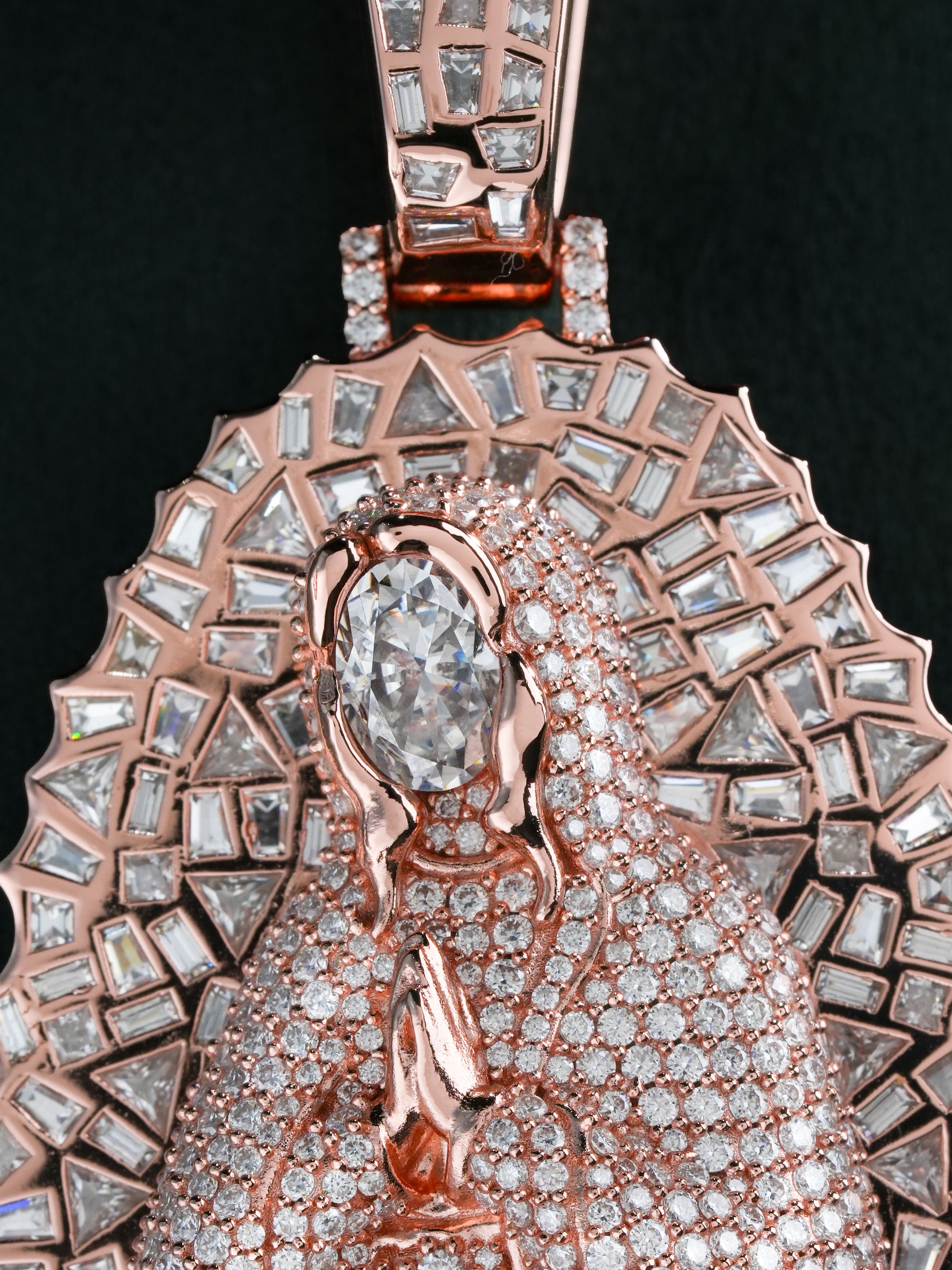 Custom Rose-Tone Finish Iced Out Our Lady of Guadalupe Pendant – alternate product view 9