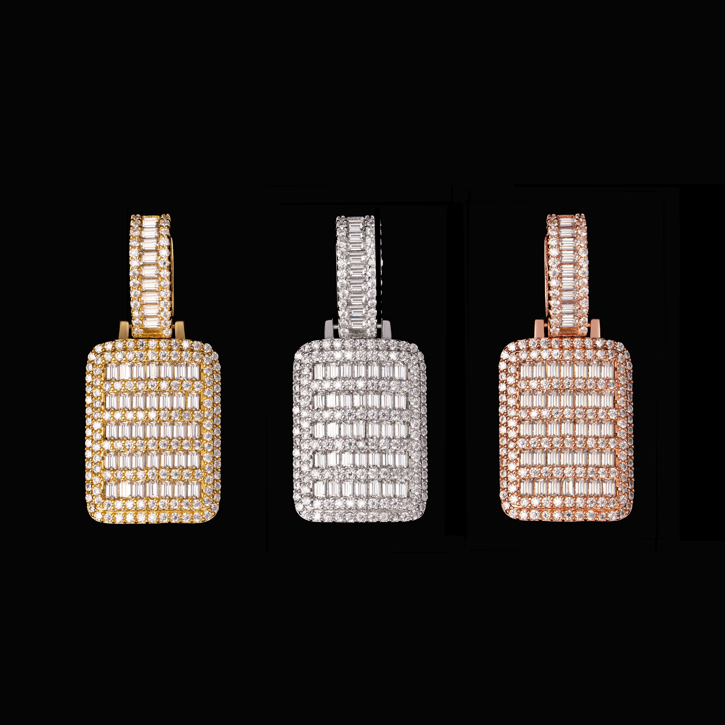 Iced Out Baguette Dog Tag Pendant – Moissanite Hip Hop Necklace Charm – alternate product view 3