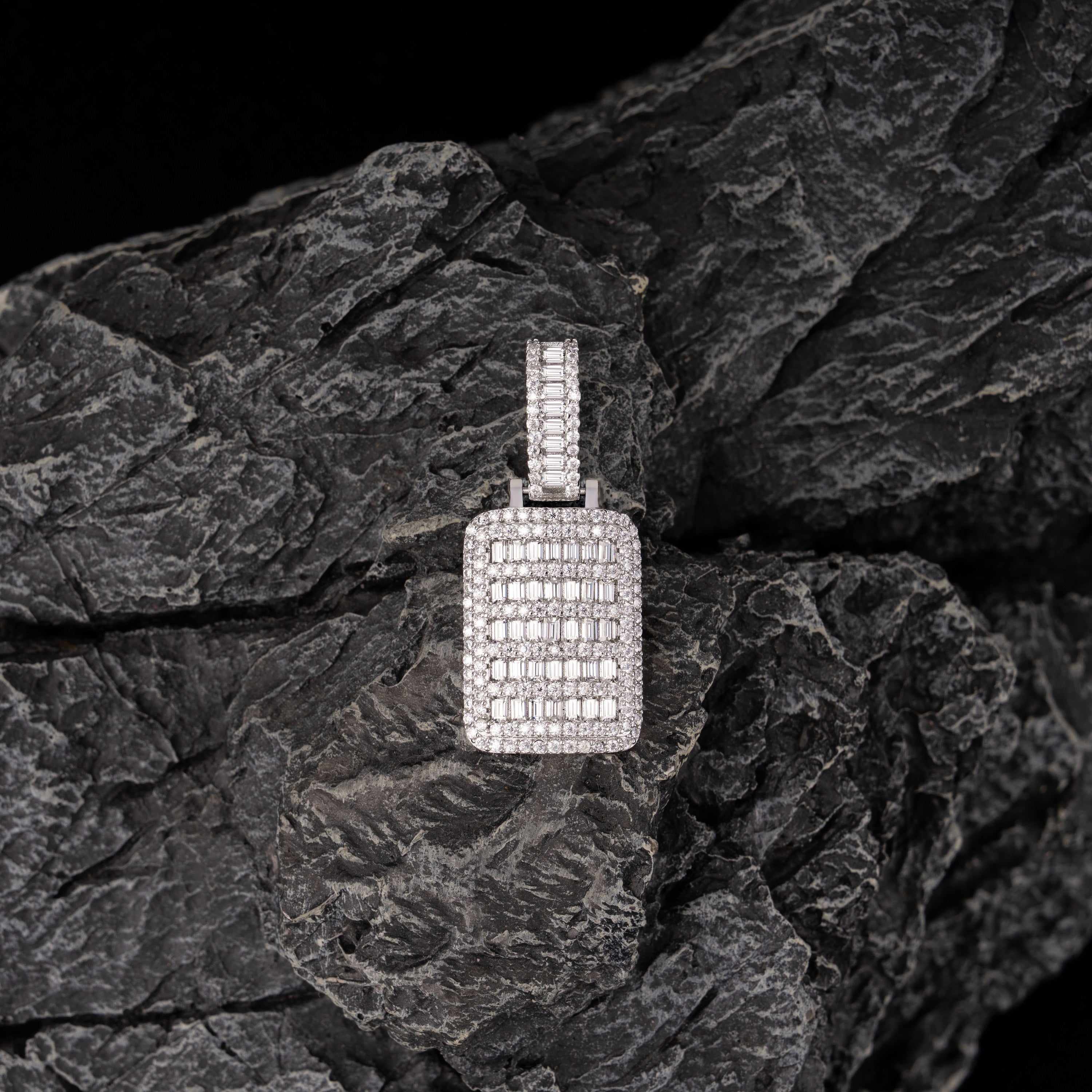 Iced Out Baguette Dog Tag Pendant – Moissanite Hip Hop Necklace Charm – alternate product view 5
