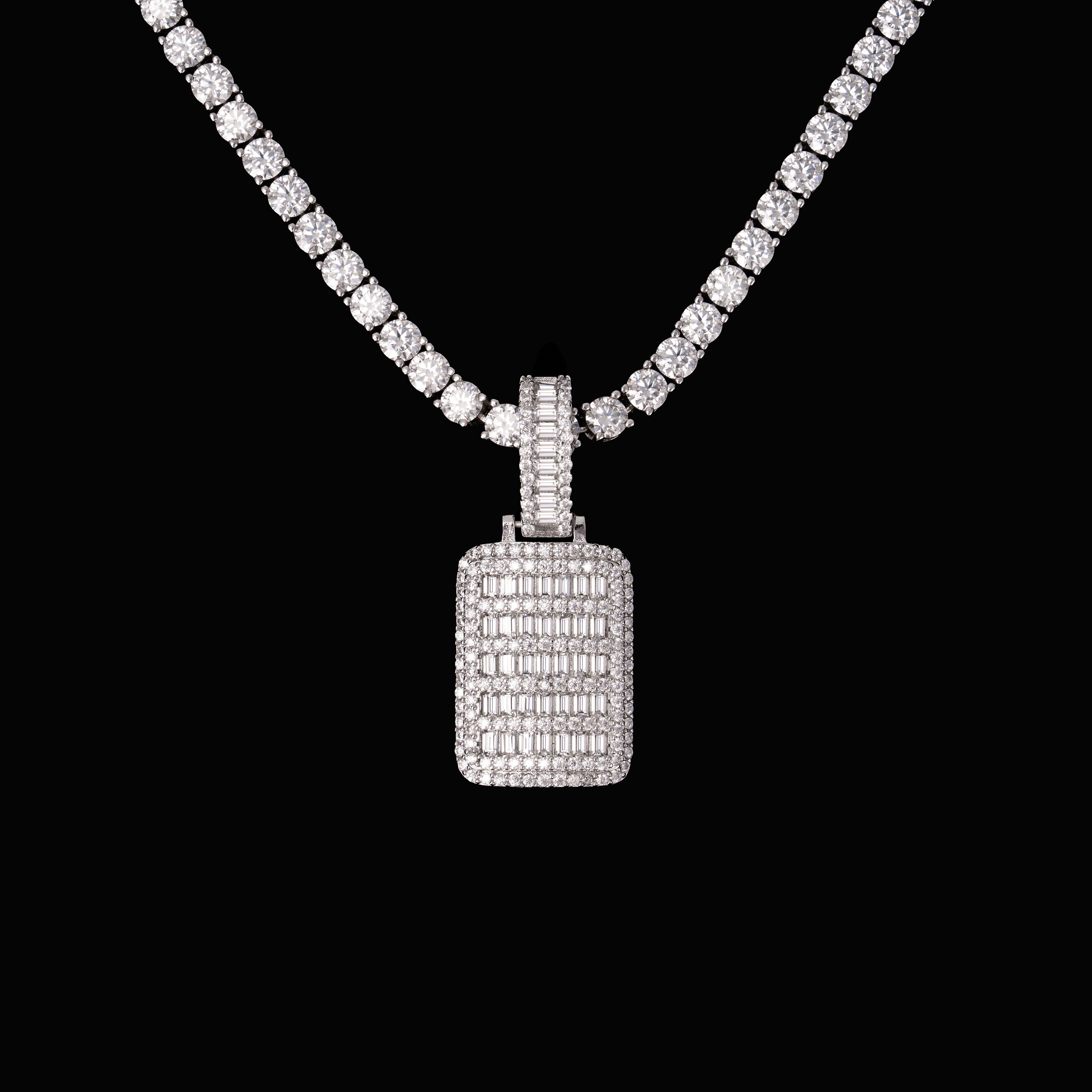 Iced Out Baguette Dog Tag Pendant – Moissanite Hip Hop Necklace Charm – alternate product view 6