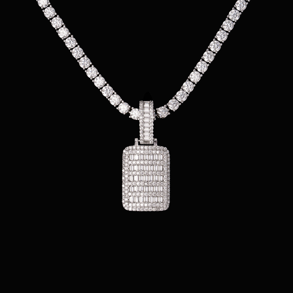 Iced Out Baguette Dog Tag Pendant – Moissanite Hip Hop Necklace Charm – alternate product view 6