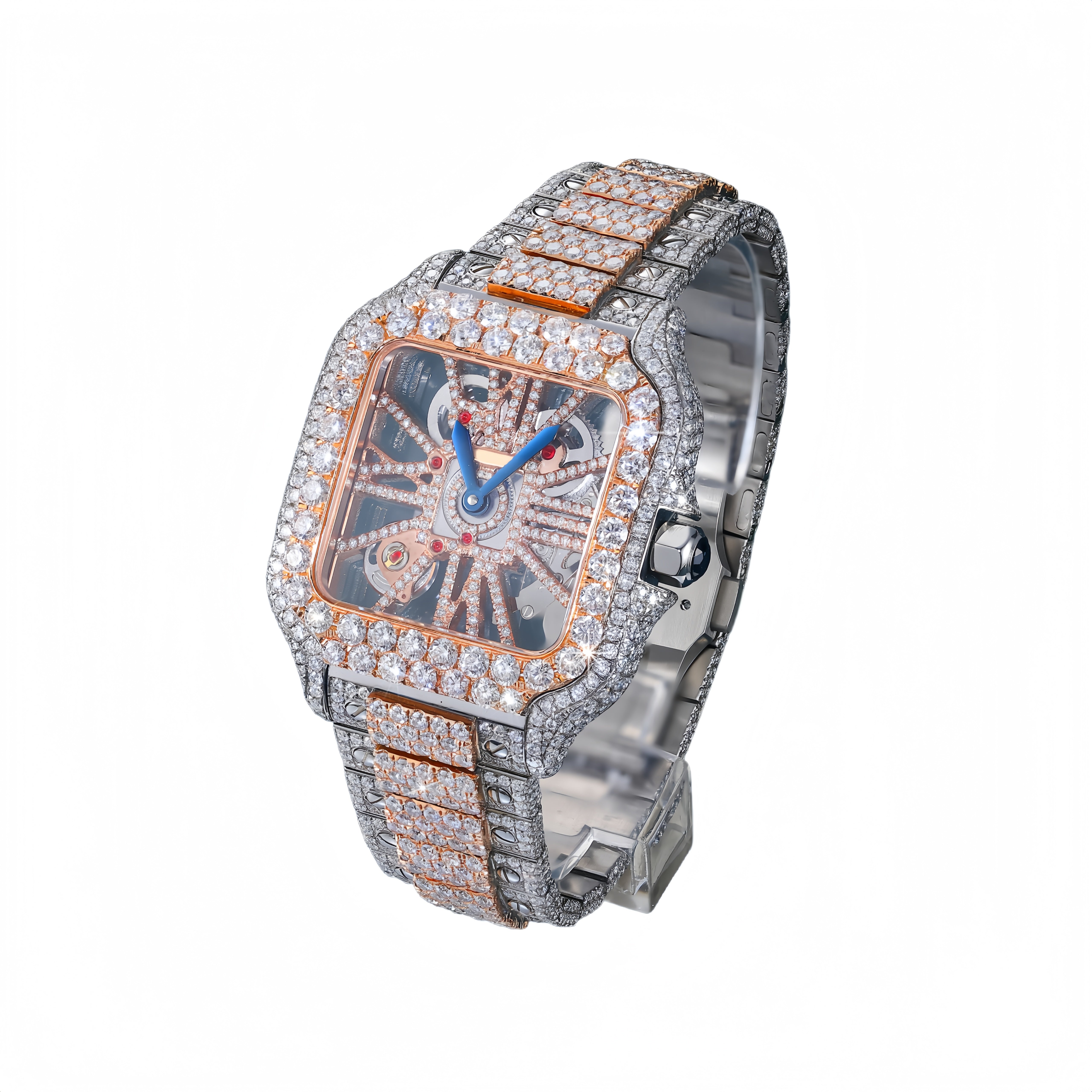 Skeleton Moissanite Watch – Two-Tone Iced Out Luxury Timepiece