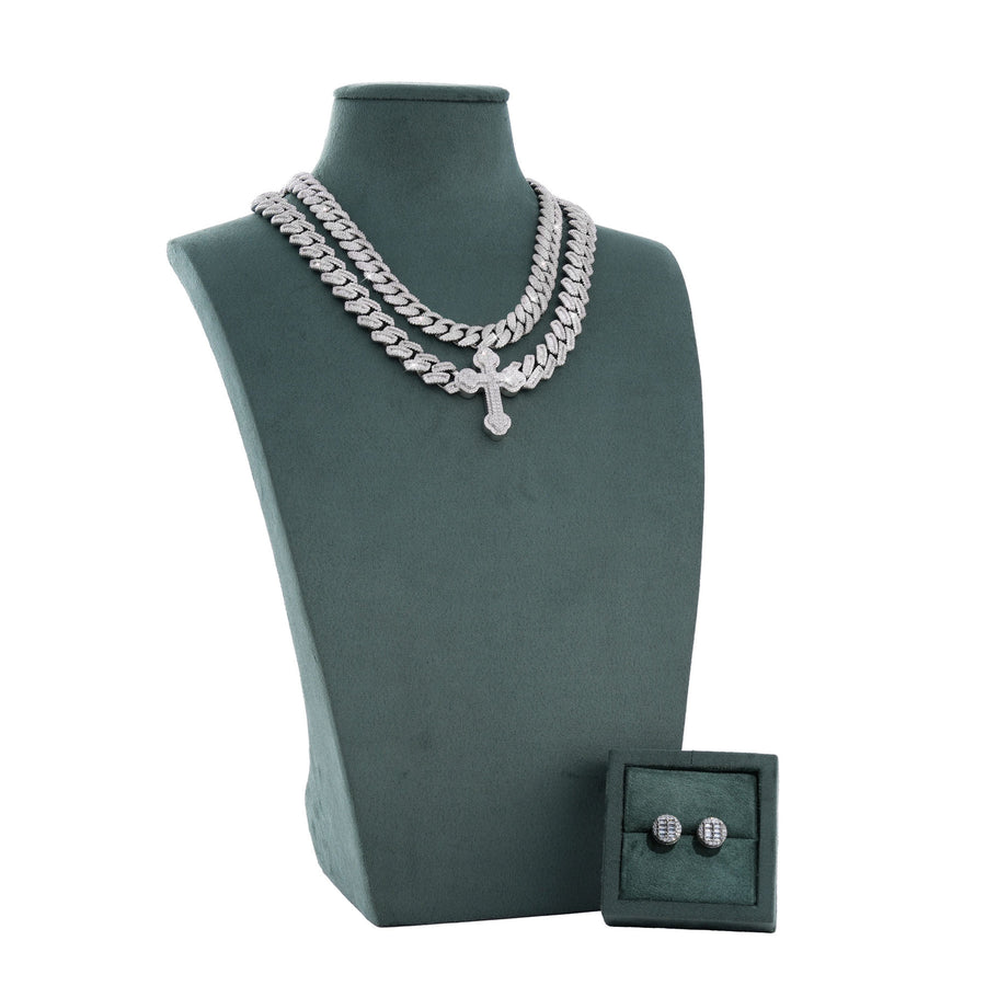 Iced Out Cuban & Cross 2-Chain Set