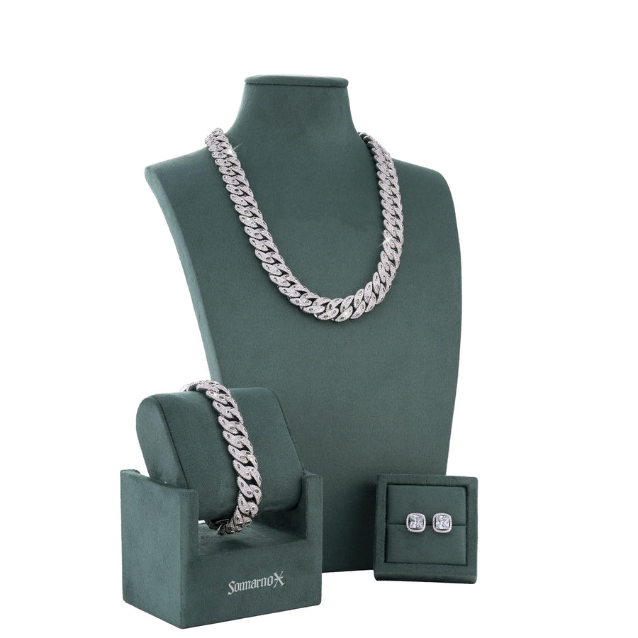 Iced Out Gem-Accent Cuban Chain & Bracelet Set