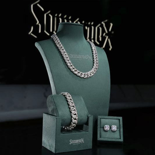 Sommarnox gem-accent Cuban chain and bracelet set with earrings