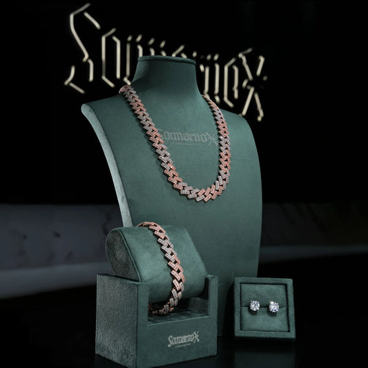 Sommarnox two-tone Cuban chain and bracelet set with earrings