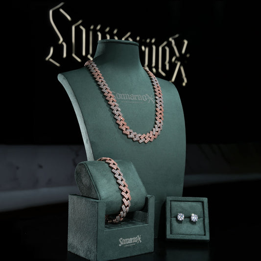 Sommarnox two-tone Cuban chain and bracelet set with earrings