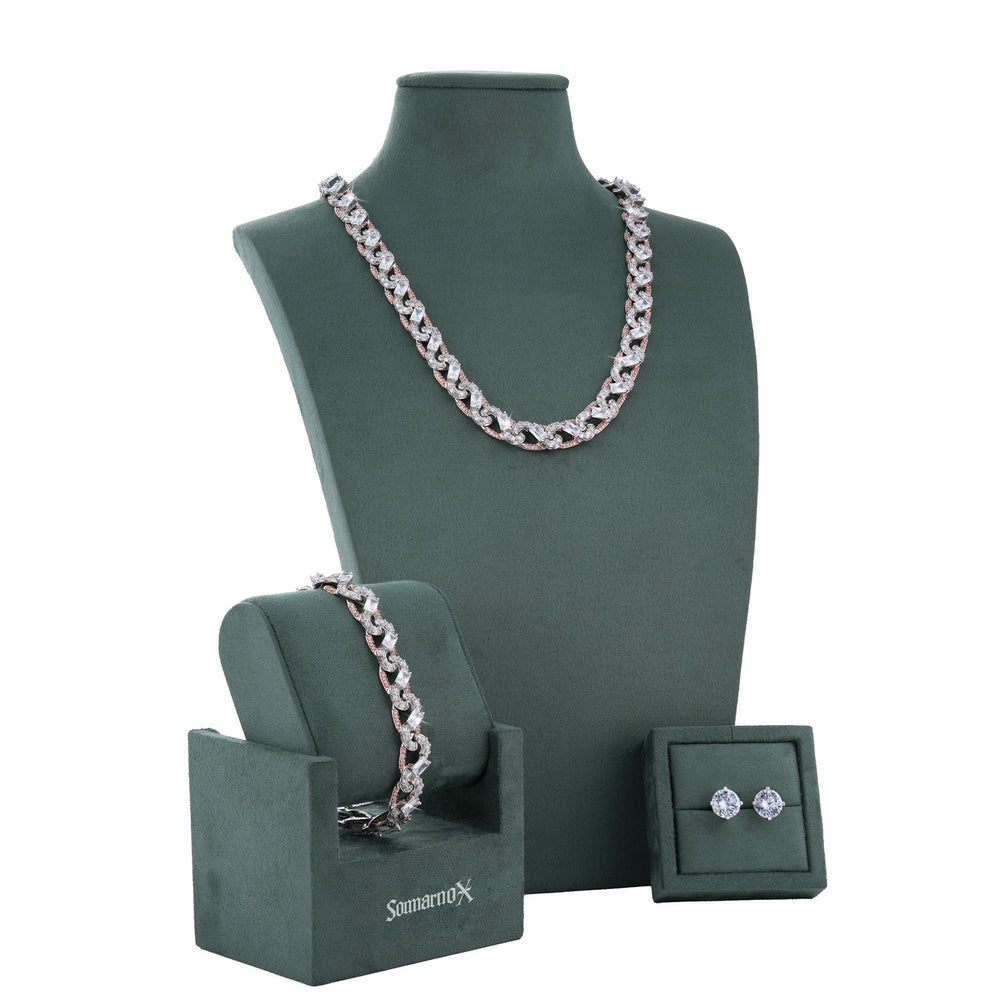 Iced Out Geometric Link Chain & Bracelet Set