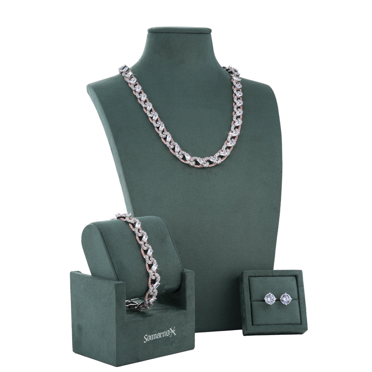 Iced Out Geometric Link Chain & Bracelet Set