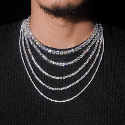Sommarnox iced out tennis chain necklace layered on model